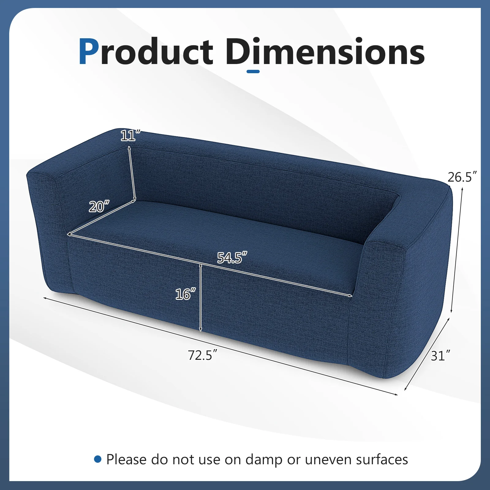 2-Person Portable Blow Up Sofa with Detachable Cover, Blue - Image 6