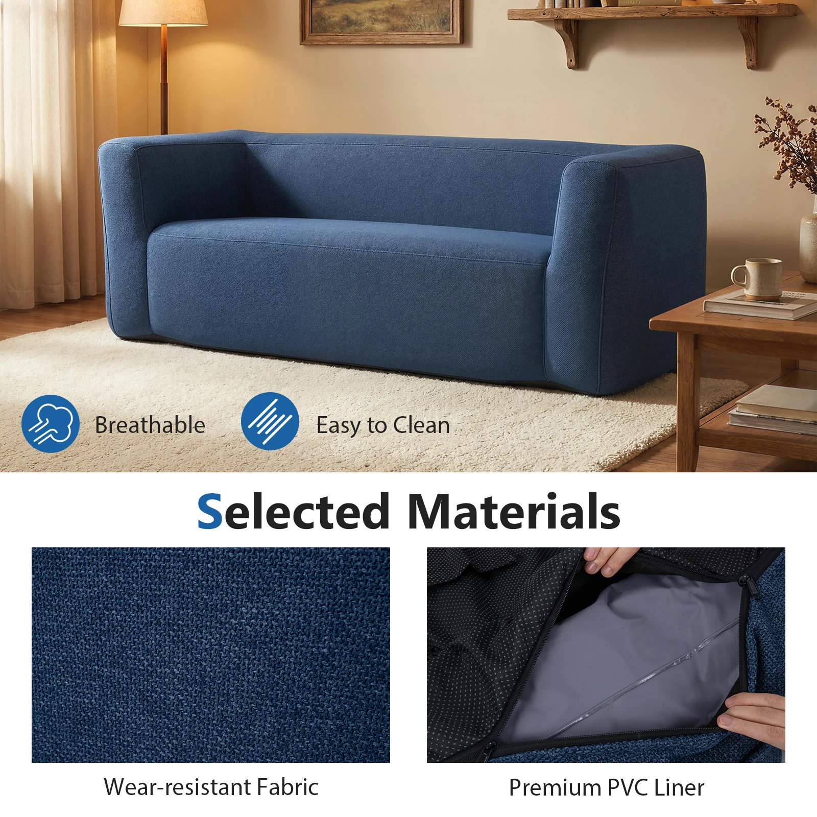 2-Person Portable Blow Up Sofa with Detachable Cover, Blue - Image 8