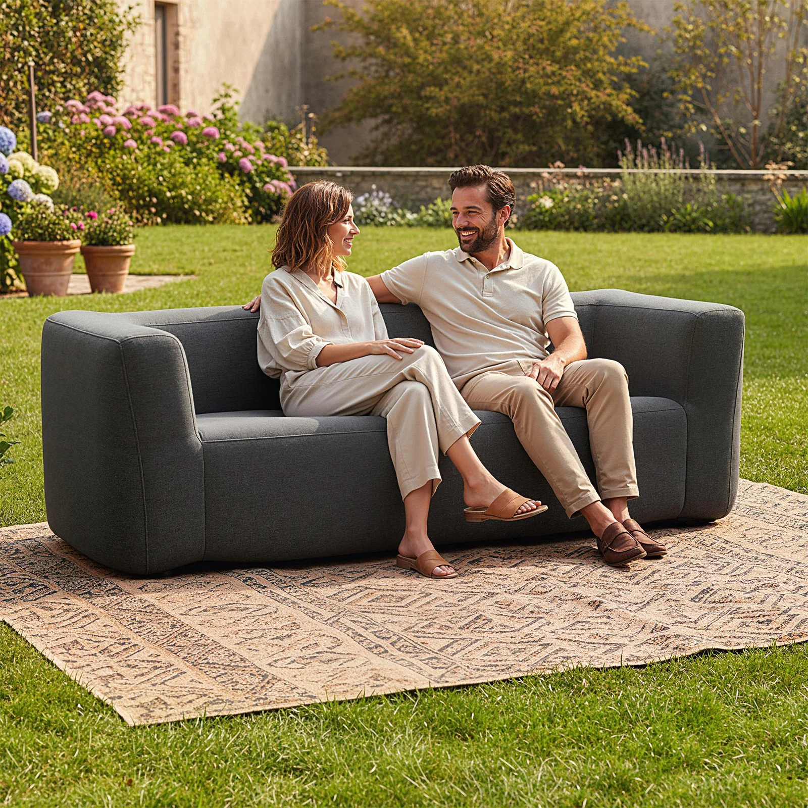2-Person Portable Blow Up Sofa with Detachable Cover, Gray - Image 2