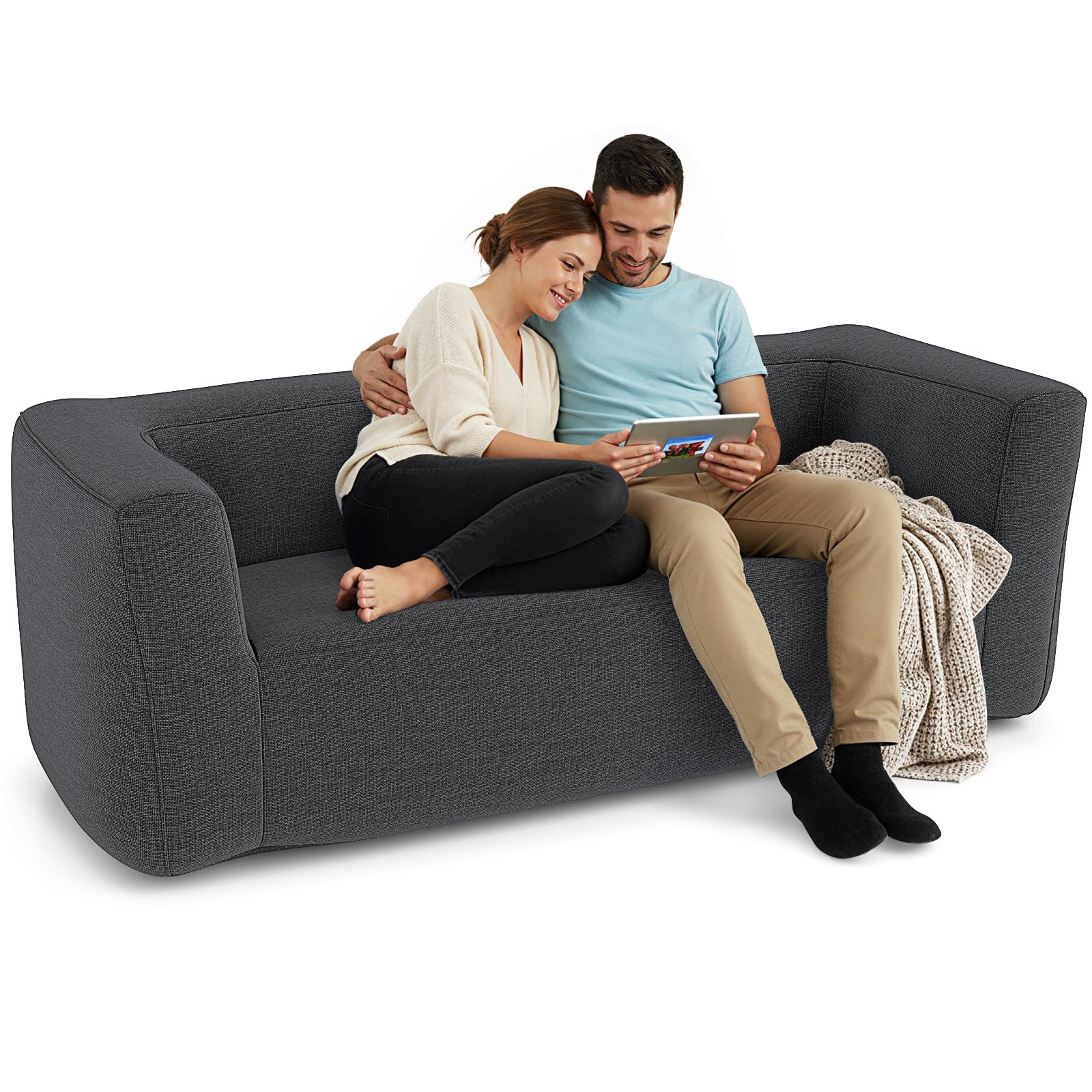 2-Person Portable Blow Up Sofa with Detachable Cover, Gray - Image 5