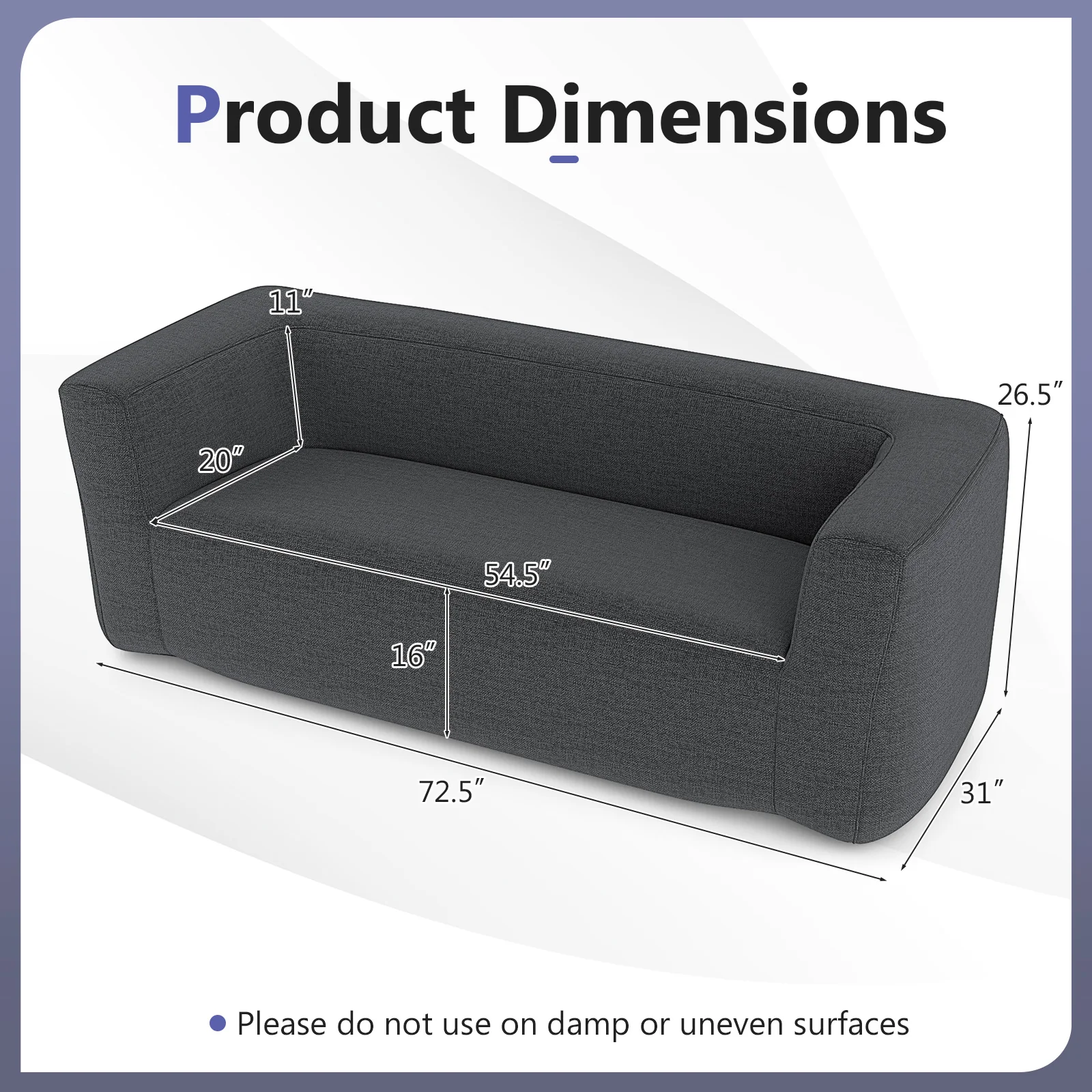 2-Person Portable Blow Up Sofa with Detachable Cover, Gray - Image 6