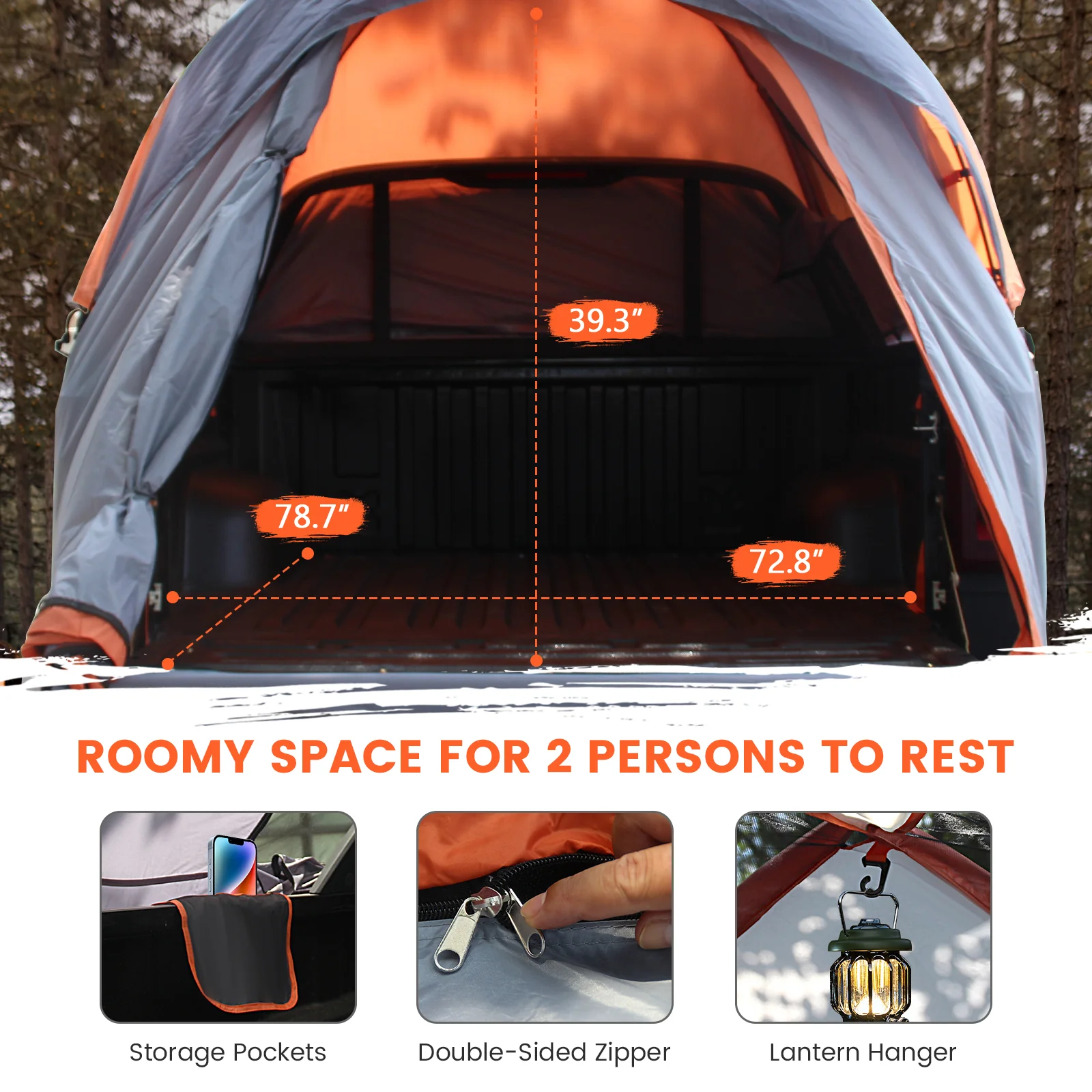 2 Person Portable Pickup Tent, L Size, Orange - Image 6