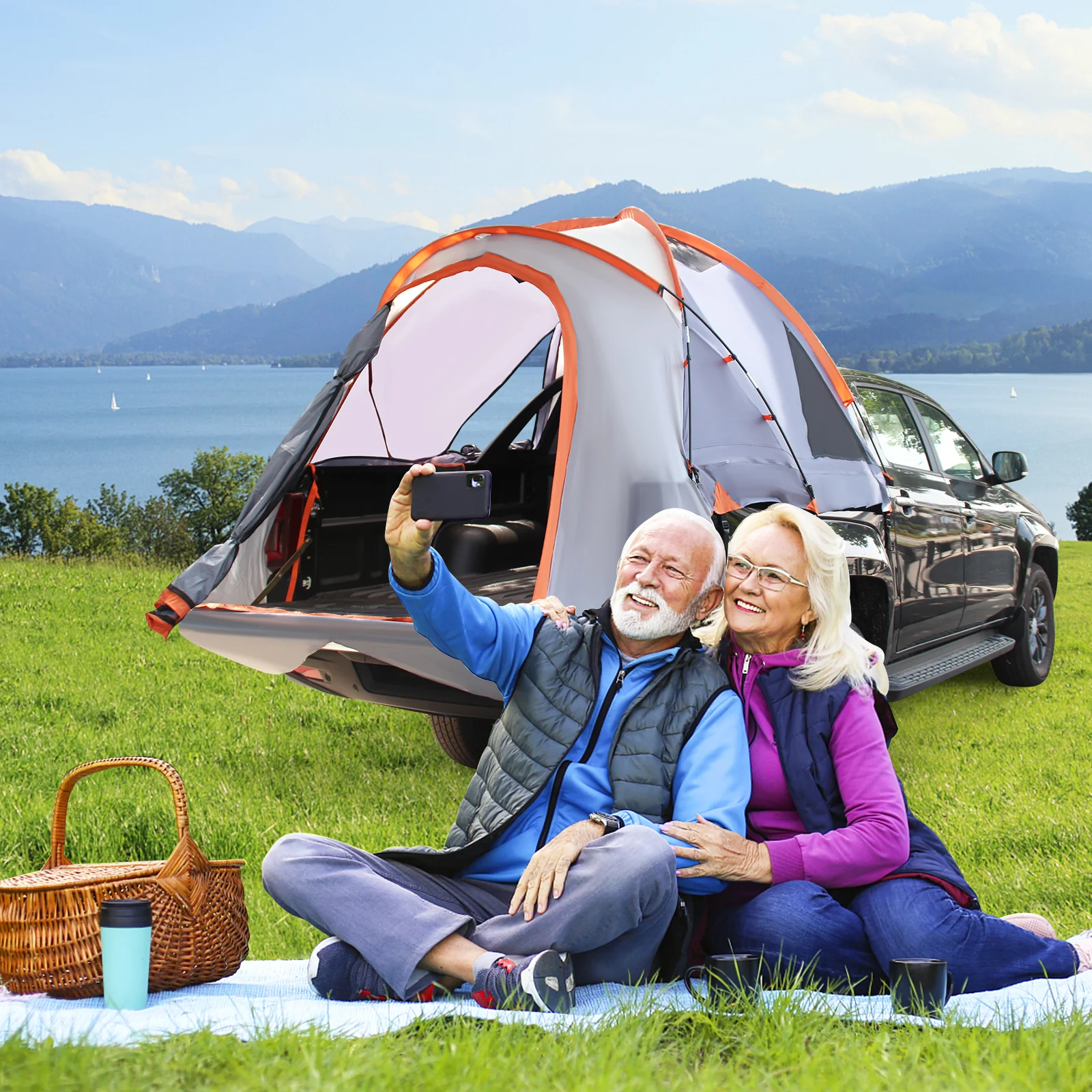 2 Person Portable Pickup Tent, M, Orange - Image 2