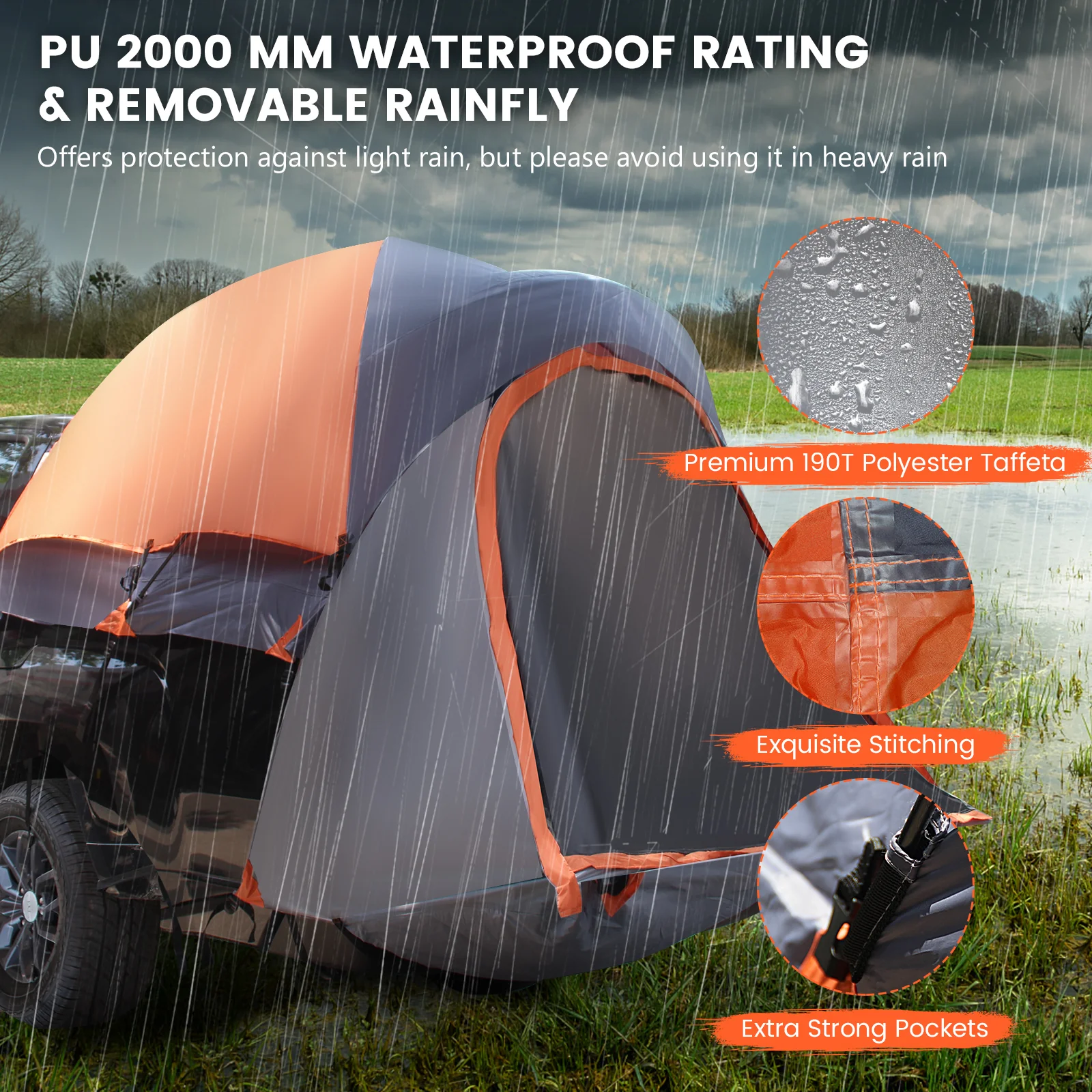 2 Person Portable Pickup Tent, M, Orange - Image 7