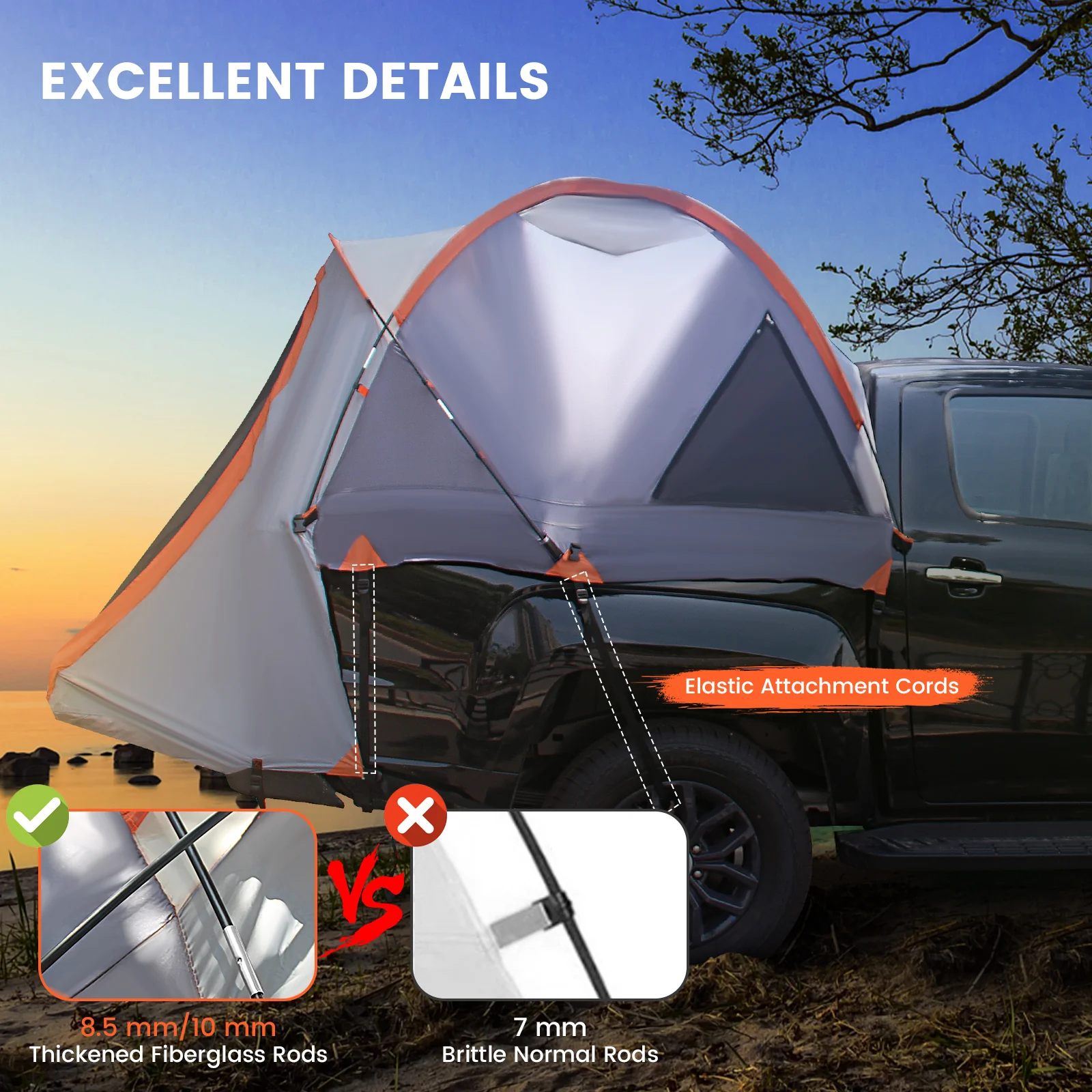 2 Person Portable Pickup Tent, M, Orange - Image 9