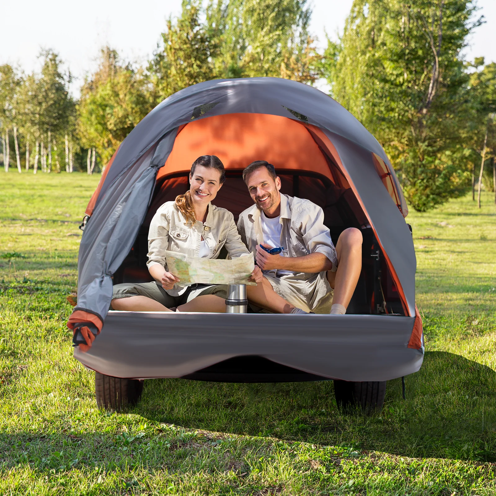 2 Person Portable Pickup Tent, S, Orange - Image 3