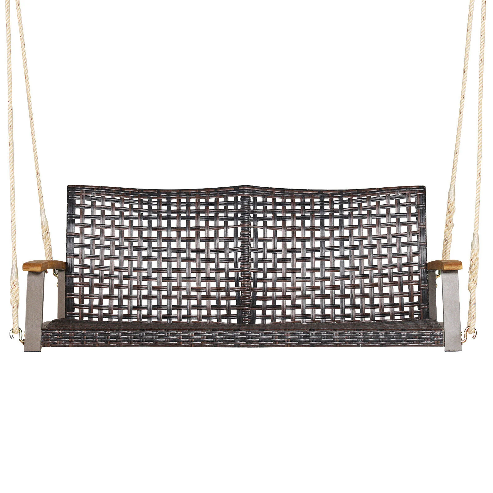 2-Person Rattan Hanging Swing Chair, Black - Image 5