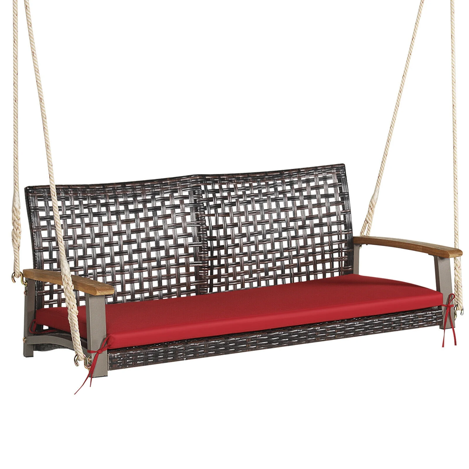 2-Person Rattan Hanging Swing Chair, Red