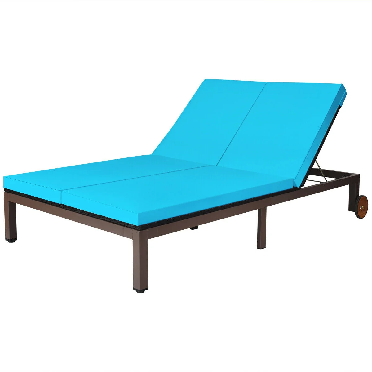 2-Person Rattan Lounge Chair, Adjustable Backrest, Turquoise