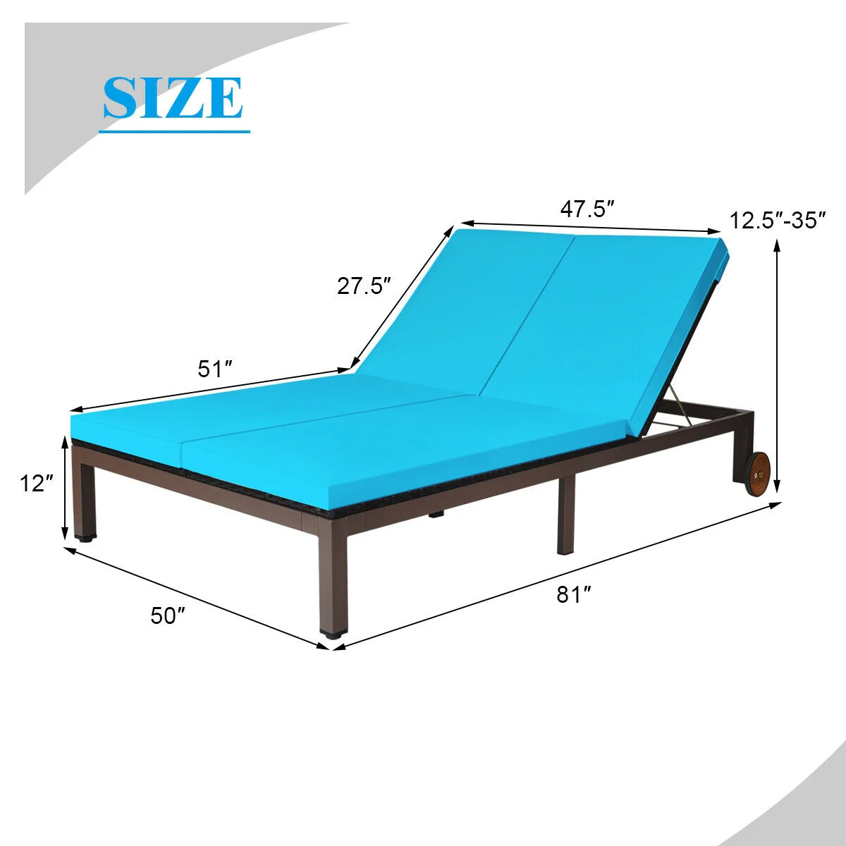 2-Person Rattan Lounge Chair, Adjustable Backrest, Turquoise - Image 5