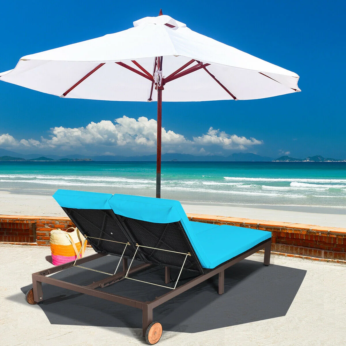 2-Person Rattan Lounge Chair, Adjustable Backrest, Turquoise - Image 7