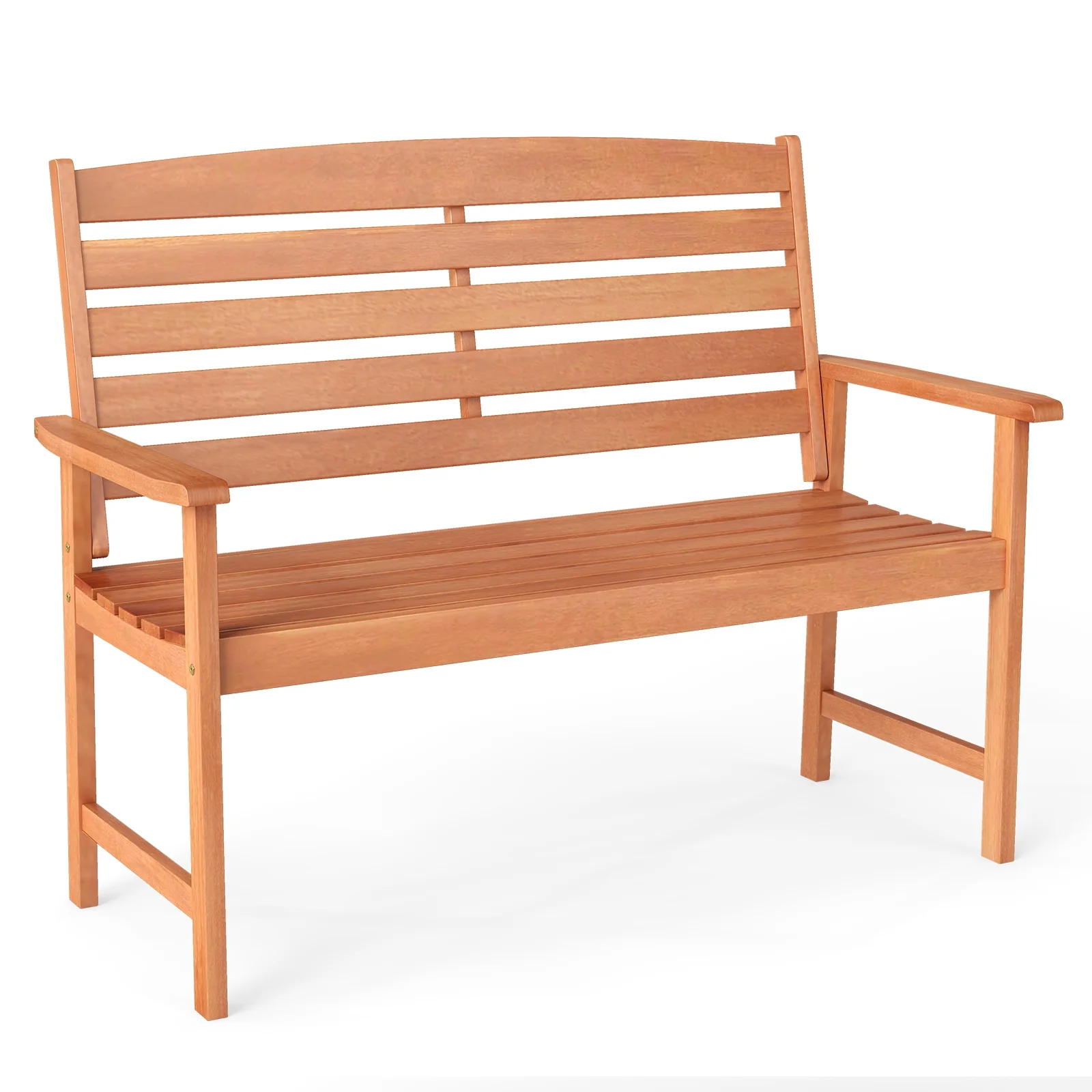 2-Person Wooden Garden Bench, Slatted Backrest, Comfortable Armrests, Natural - Image 4