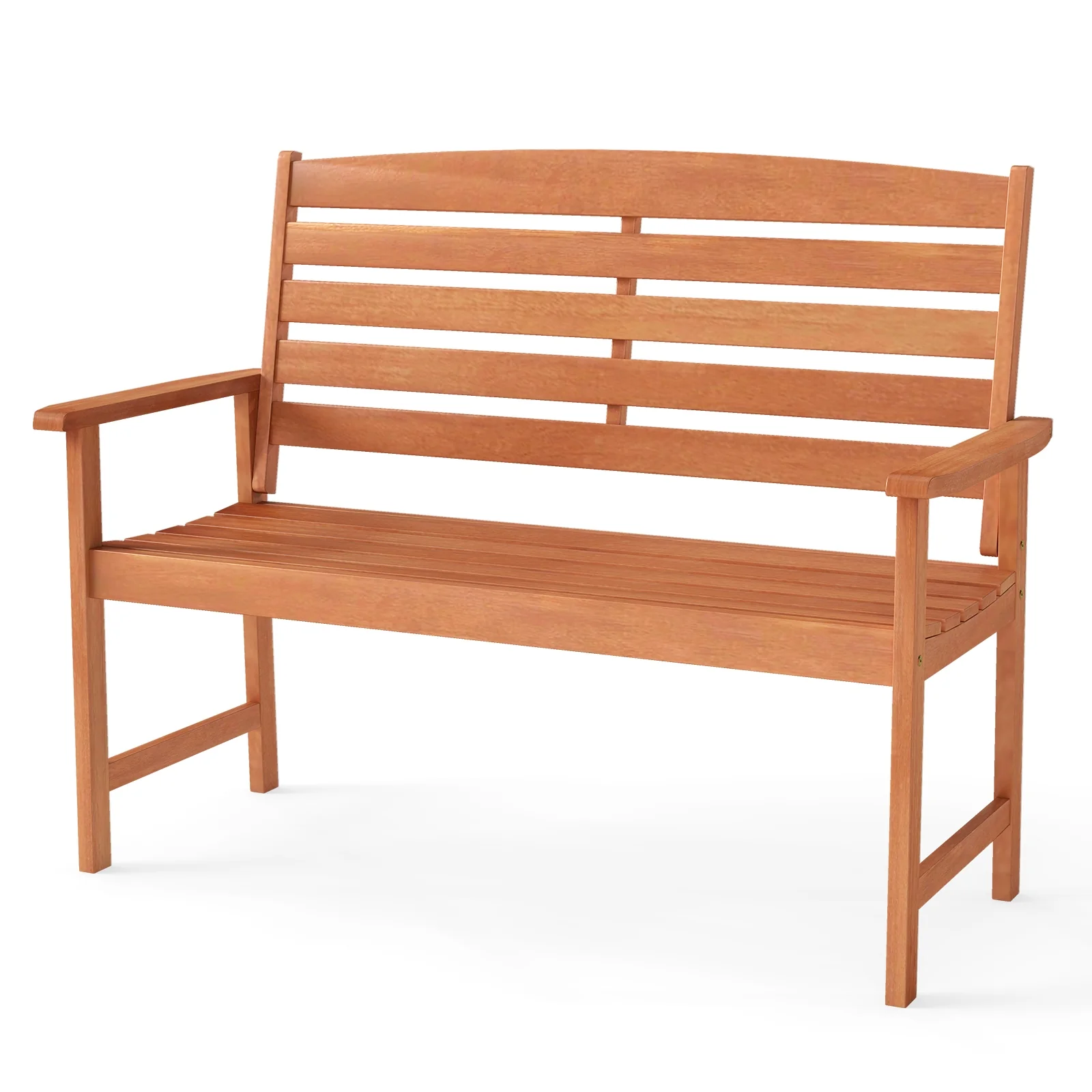 2-Person Wooden Garden Bench, Slatted Backrest, Comfortable Armrests, Natural - Image 5