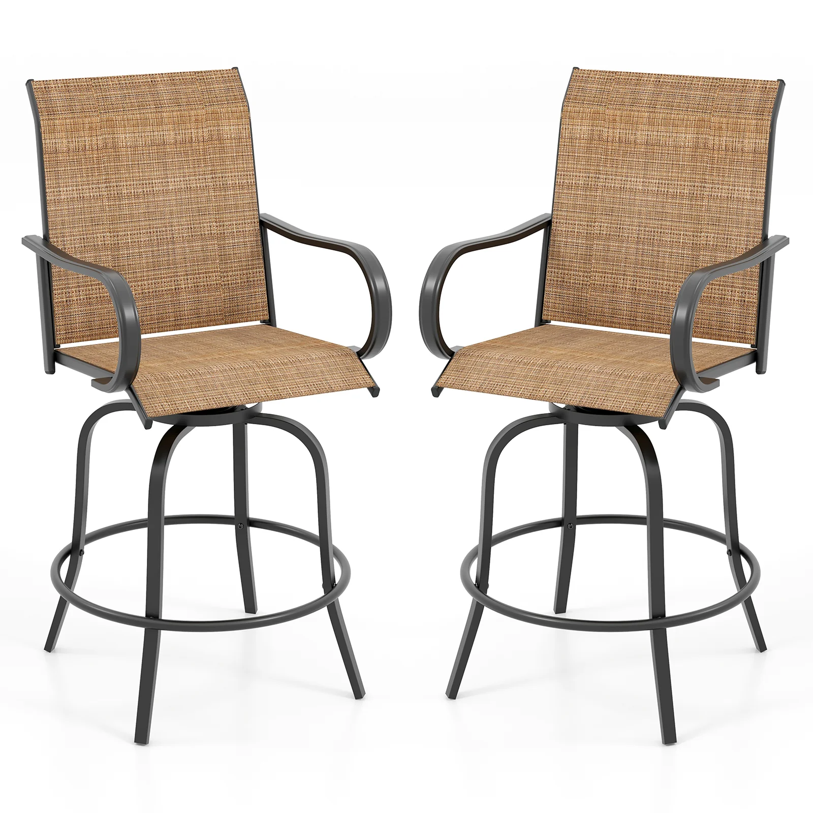 2 Piece 360 Rotation Swivel Bar Stool Set, Brown - Image 4