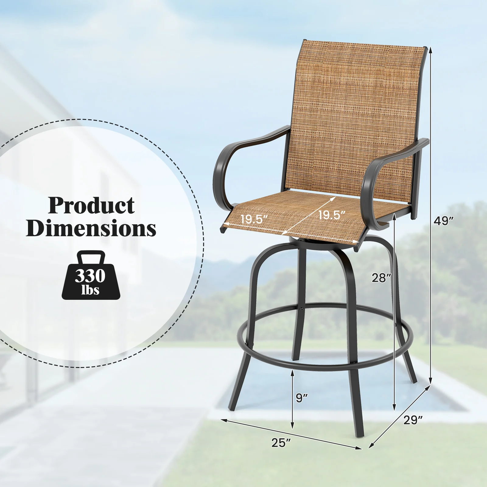 2 Piece 360 Rotation Swivel Bar Stool Set, Brown - Image 5