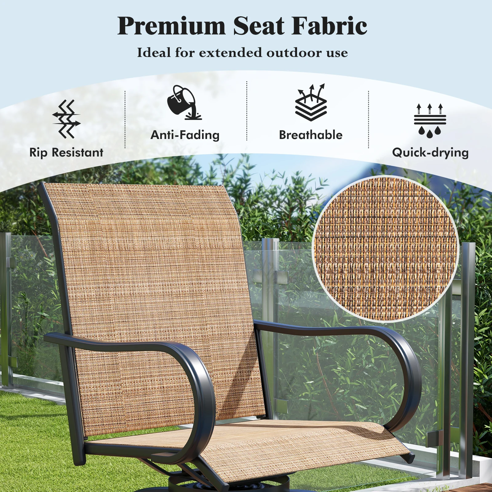 2 Piece 360 Rotation Swivel Bar Stool Set, Brown - Image 7
