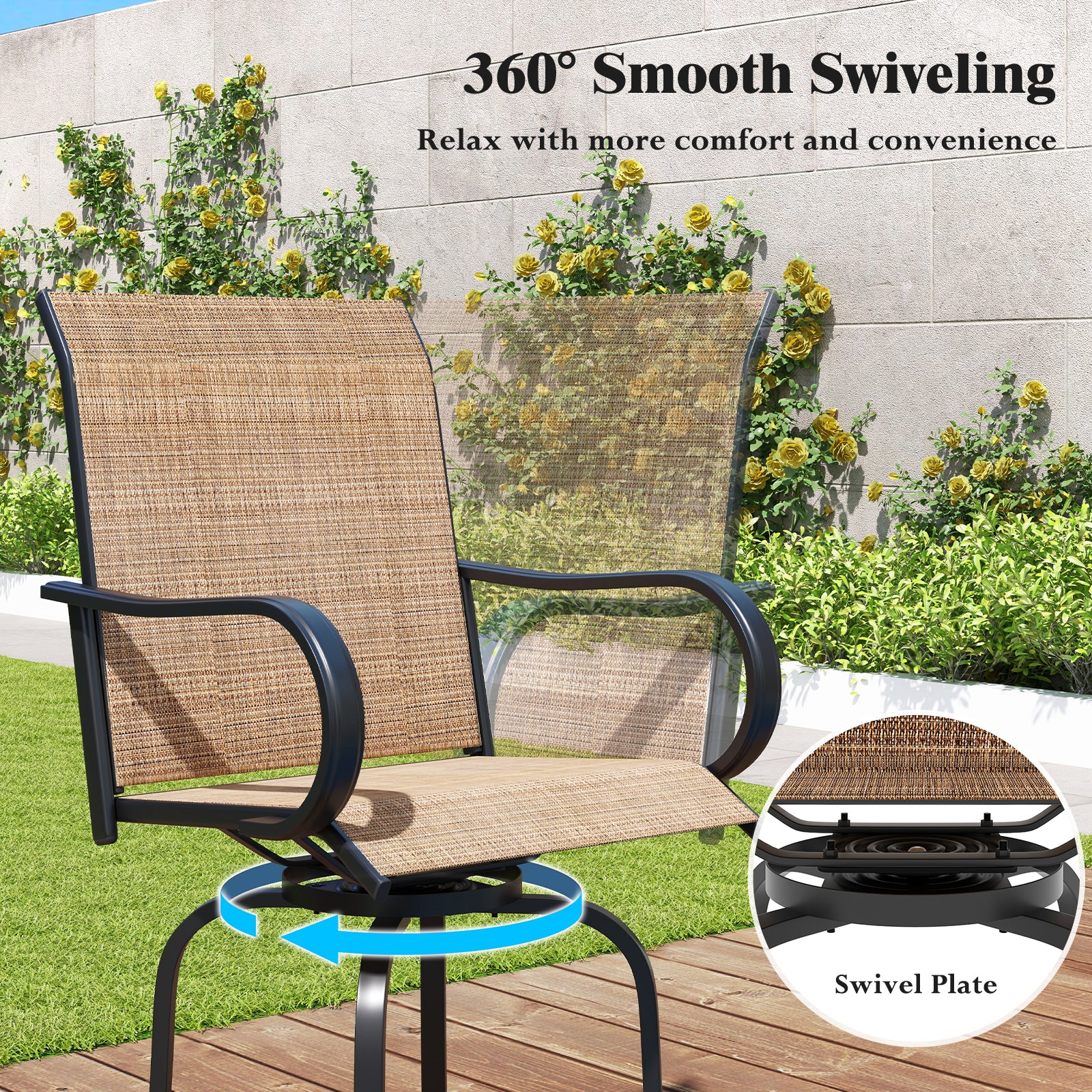 2 Piece 360 Rotation Swivel Bar Stool Set, Brown - Image 8