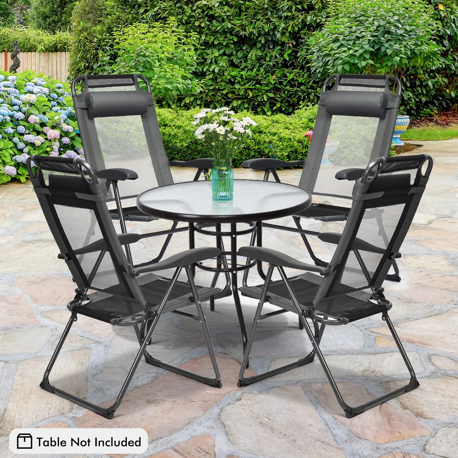 2 Piece Adjustable Folding Recliner Chairs, 7 Level Backrest, Gray - Image 8