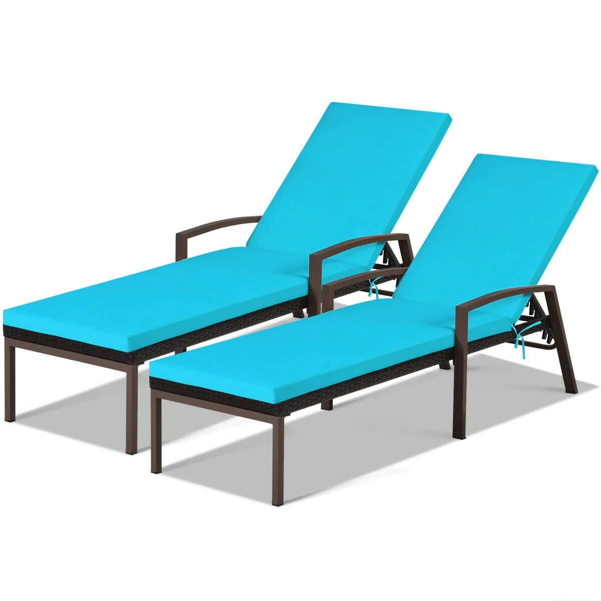 2-Piece Adjustable Rattan Patio Lounge Chair, Turquoise - Image 10