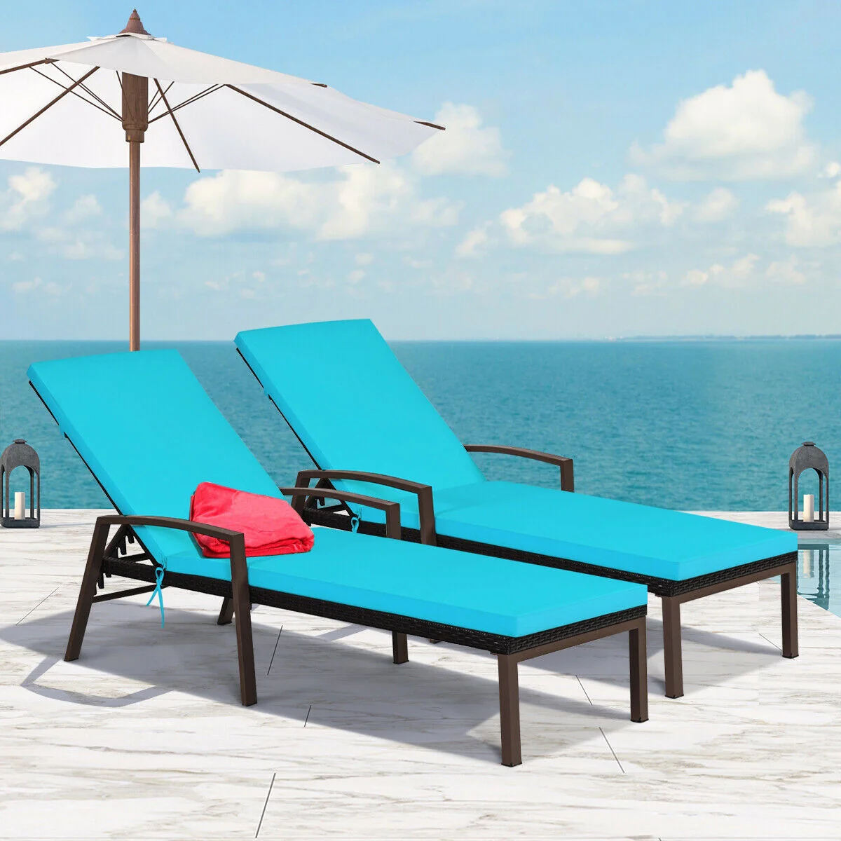 2-Piece Adjustable Rattan Patio Lounge Chair, Turquoise - Image 2