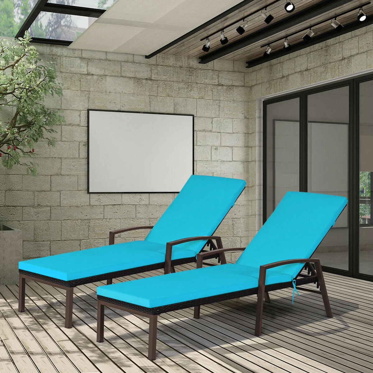 2-Piece Adjustable Rattan Patio Lounge Chair, Turquoise - Image 3