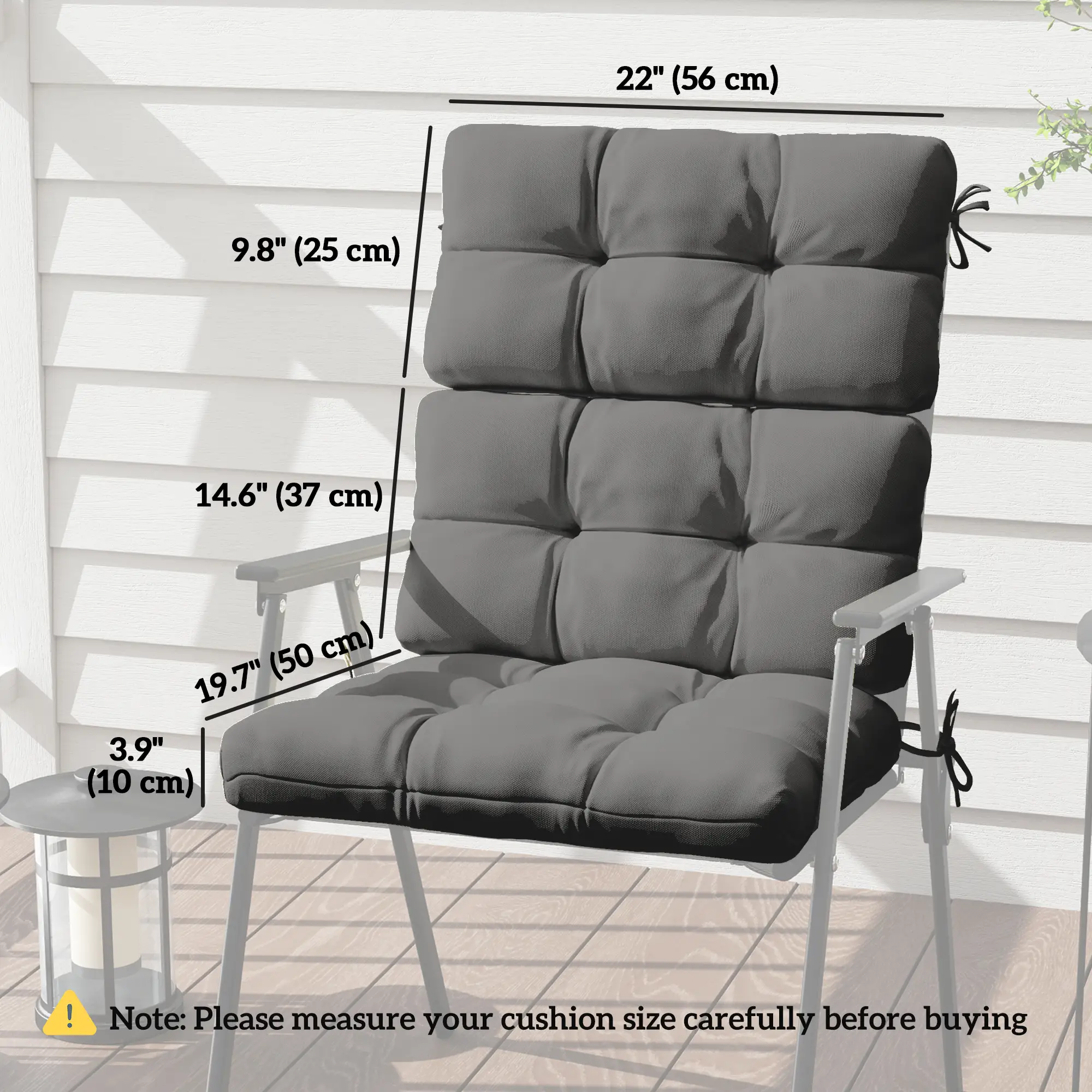 2-Piece Back Seat Cushion, Outdoor Patio Chair Set, Dark Grey - Image 3