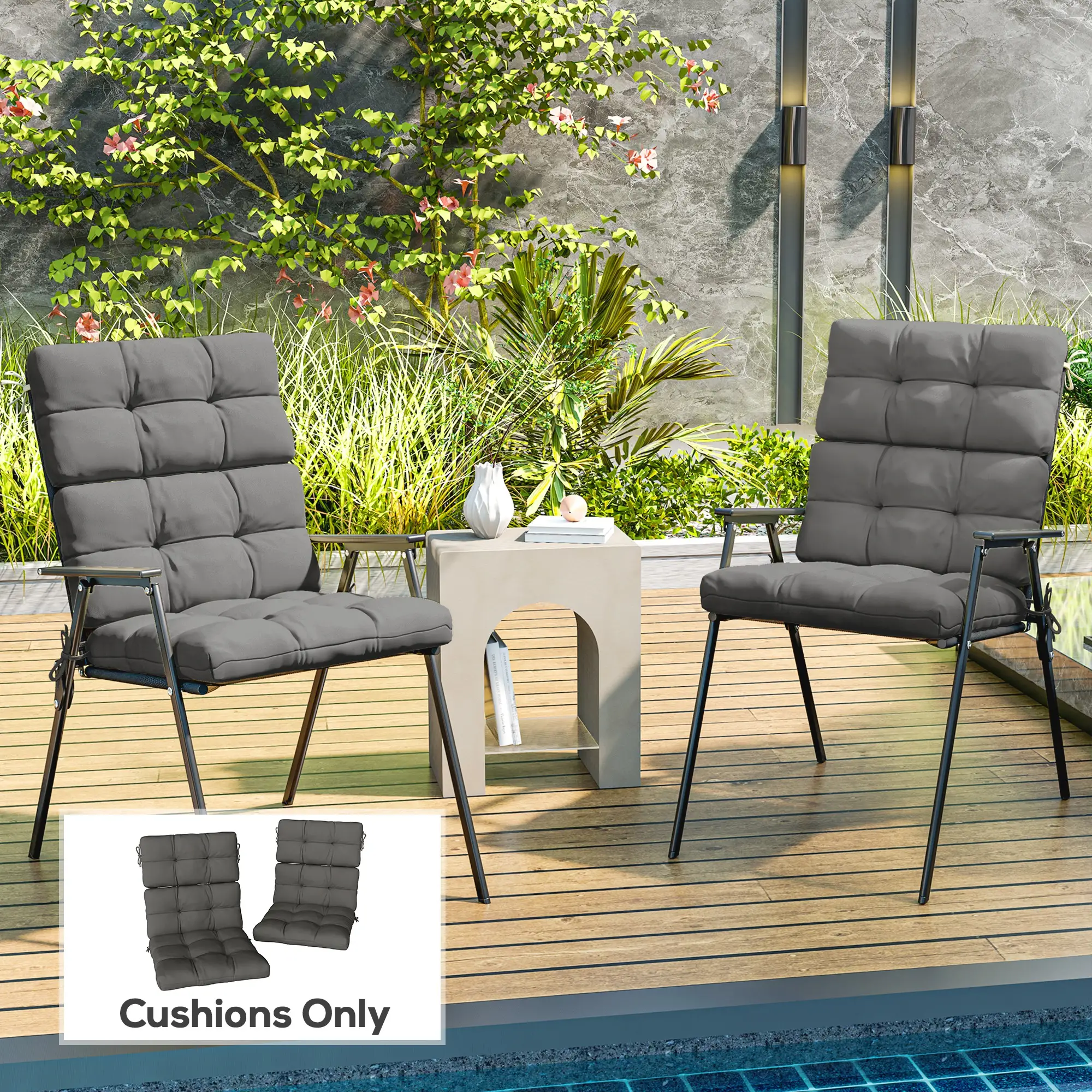 2-Piece Back Seat Cushion, Outdoor Patio Chair Set, Dark Grey - Image 8