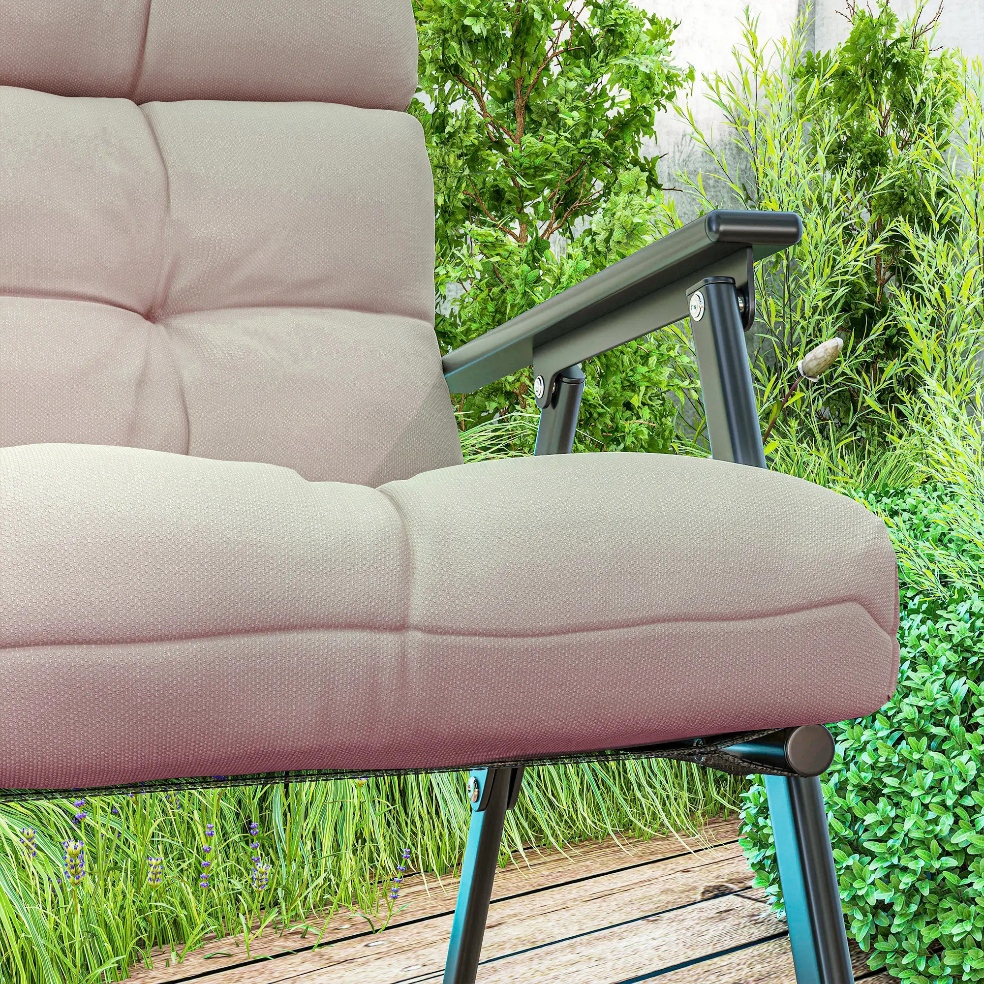 2-Piece Back Seat Cushion Set, Outdoor Patio Chair, Button Tufted, Beige - Image 10