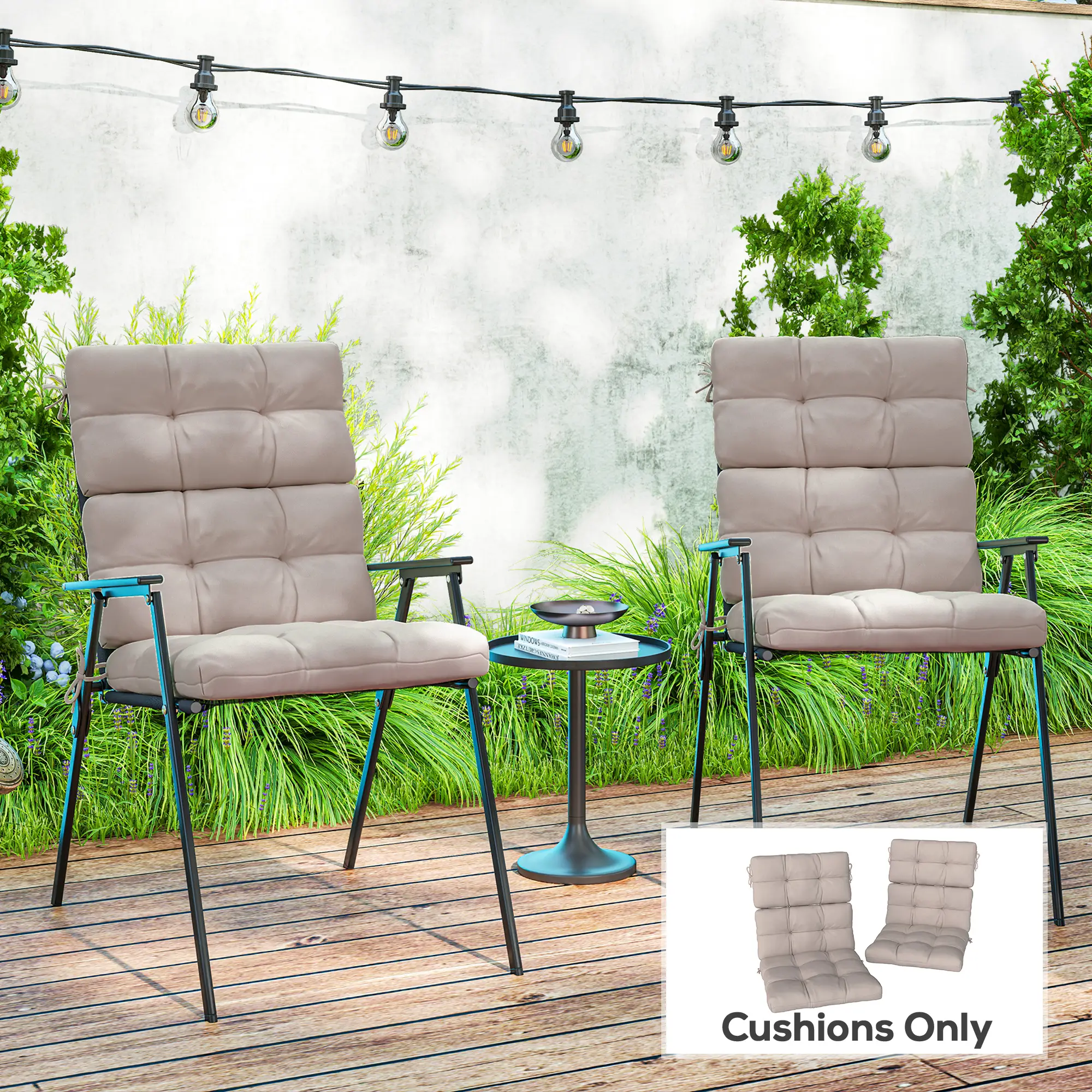 2-Piece Back Seat Cushion Set, Outdoor Patio Chair, Button Tufted, Beige - Image 2