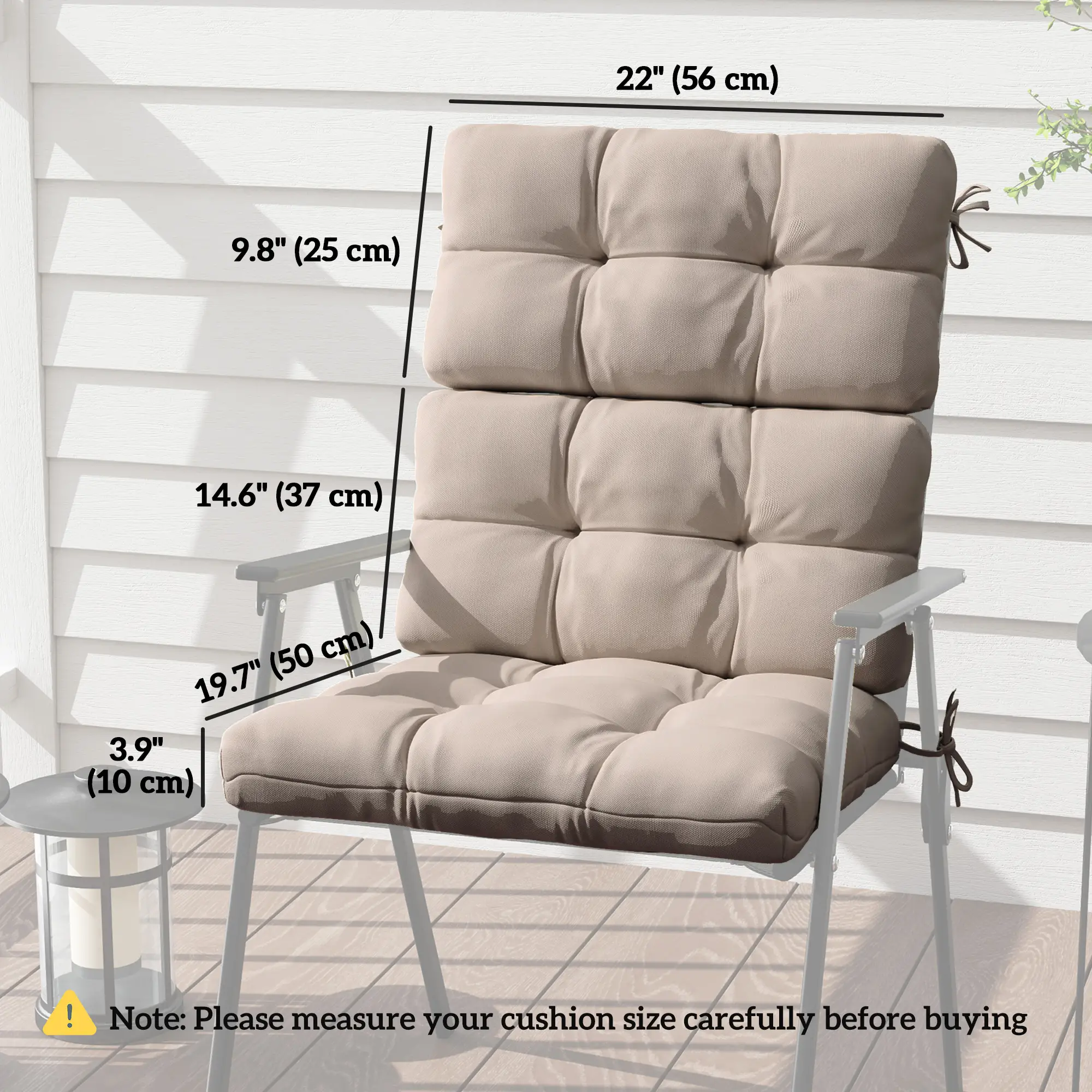 2-Piece Back Seat Cushion Set, Outdoor Patio Chair, Button Tufted, Beige - Image 3