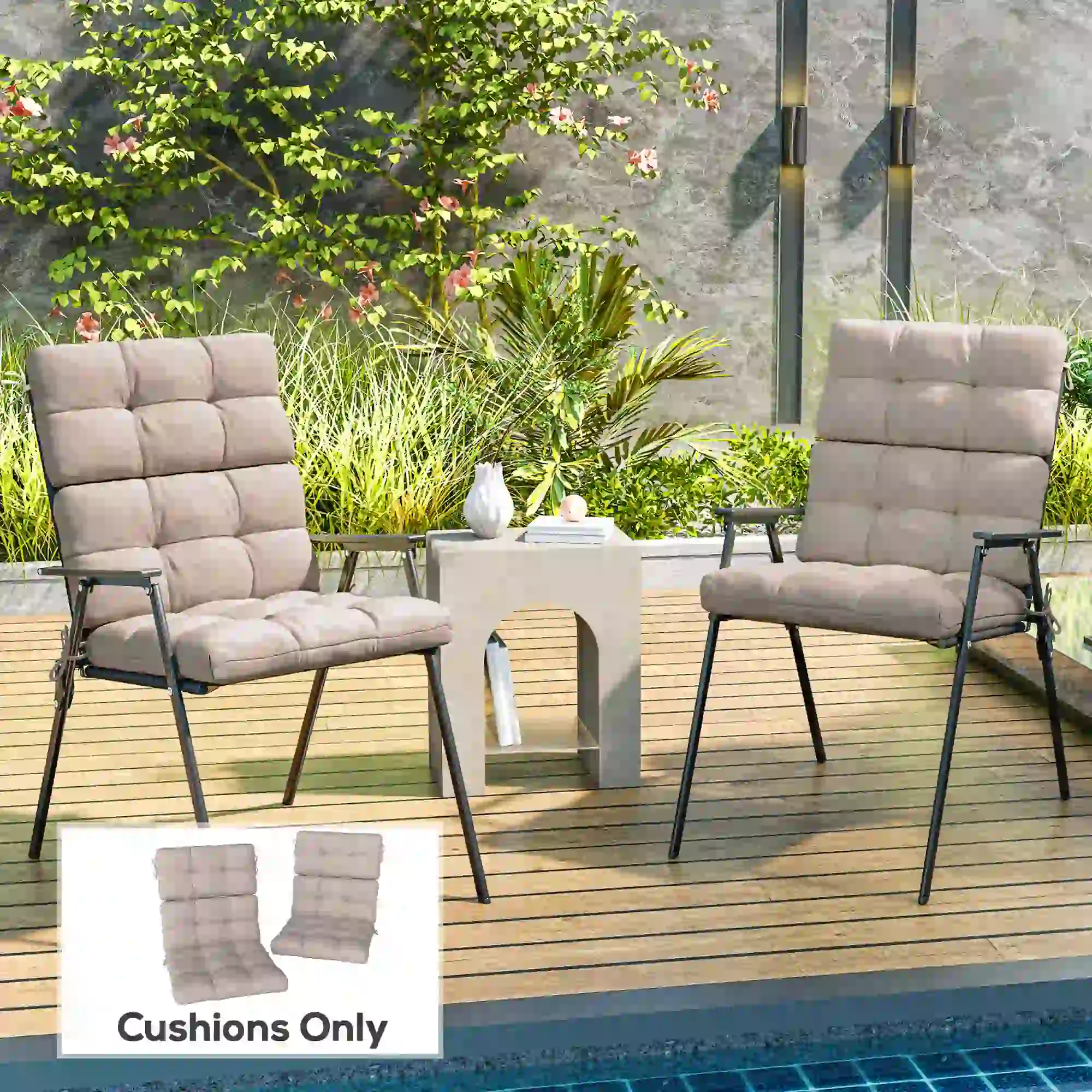 2-Piece Back Seat Cushion Set, Outdoor Patio Chair, Button Tufted, Beige - Image 8