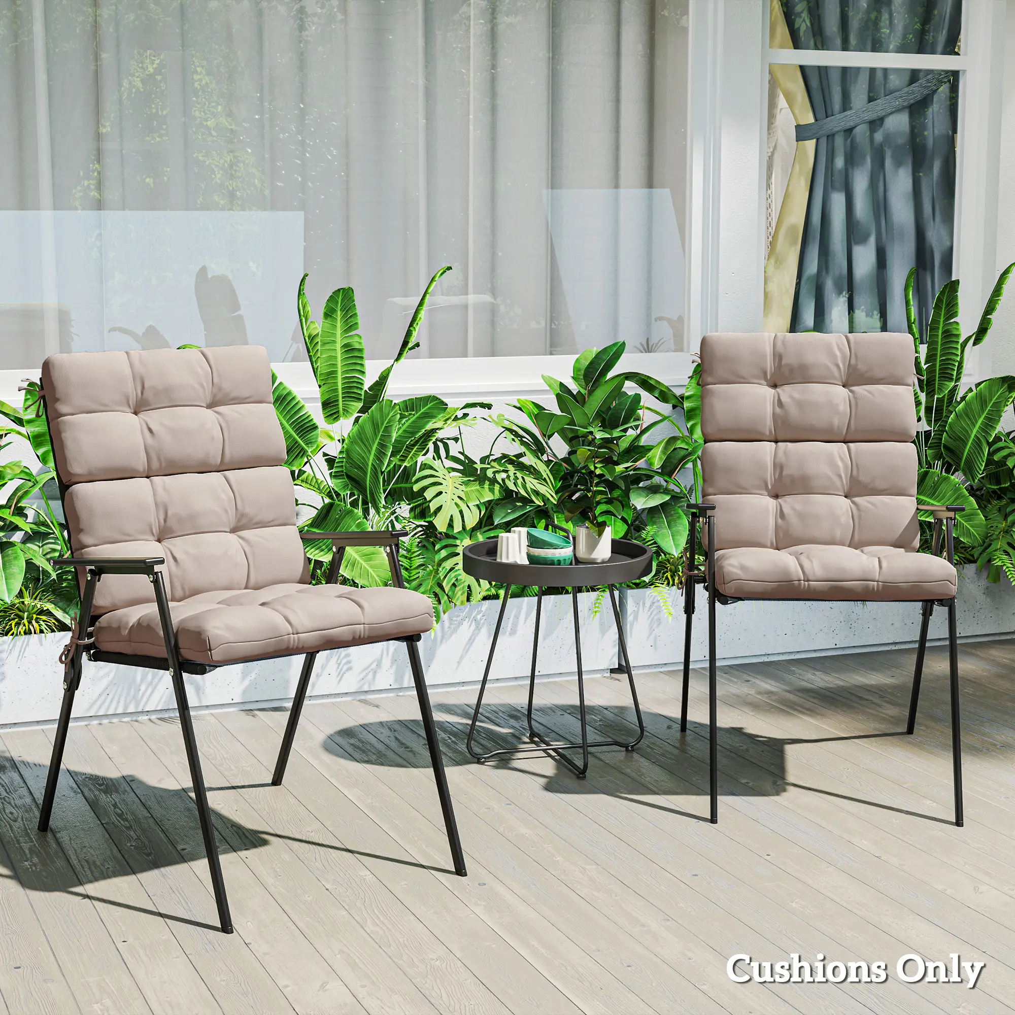 2-Piece Back Seat Cushion Set, Outdoor Patio Chair, Button Tufted, Beige - Image 9