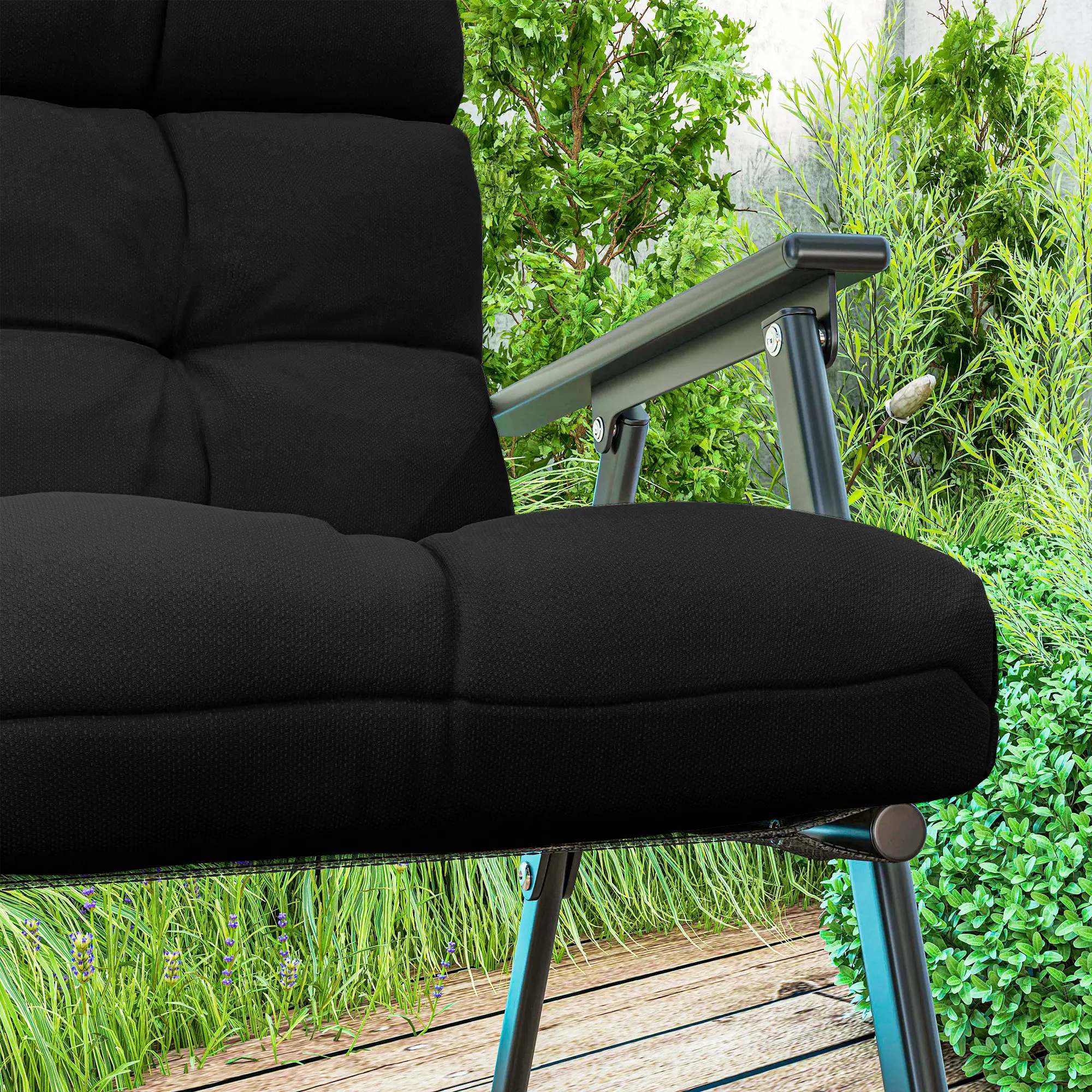 2-Piece Back Seat Cushion Set, Outdoor Patio Chair, Button Tufted, Black - Image 10