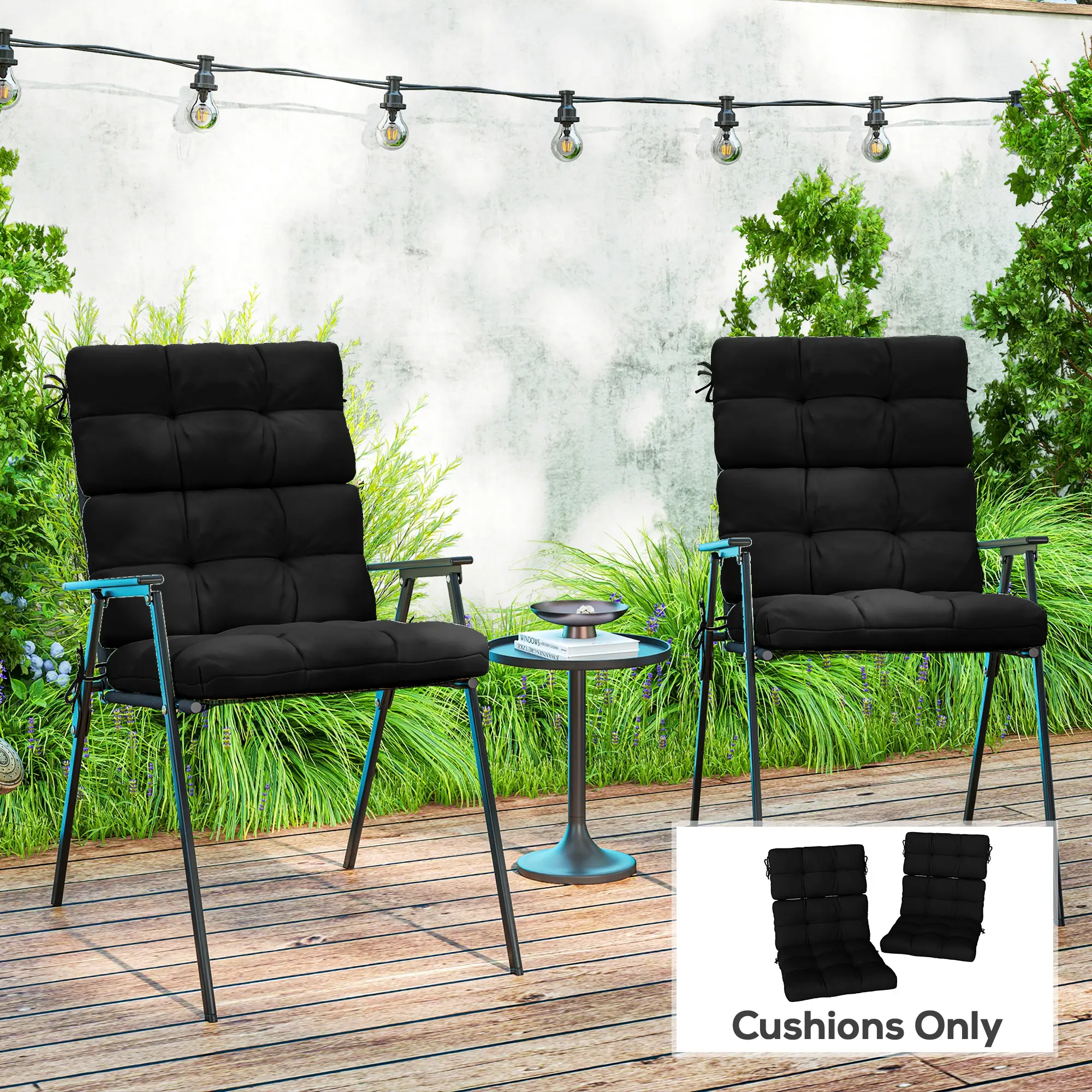 2-Piece Back Seat Cushion Set, Outdoor Patio Chair, Button Tufted, Black - Image 2