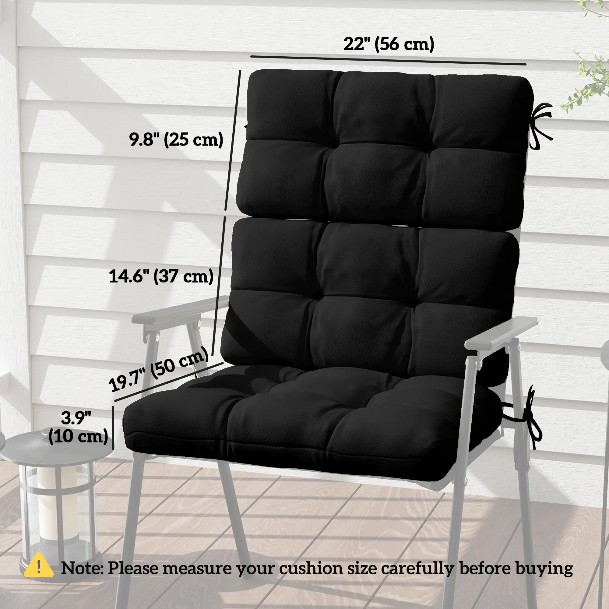 2-Piece Back Seat Cushion Set, Outdoor Patio Chair, Button Tufted, Black - Image 3