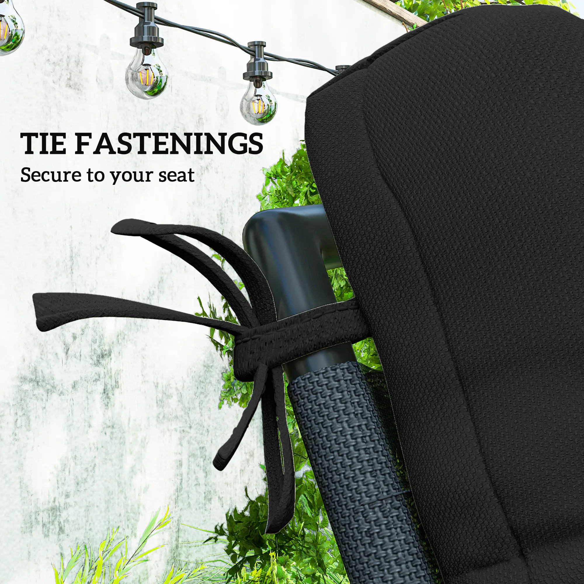 2-Piece Back Seat Cushion Set, Outdoor Patio Chair, Button Tufted, Black - Image 5
