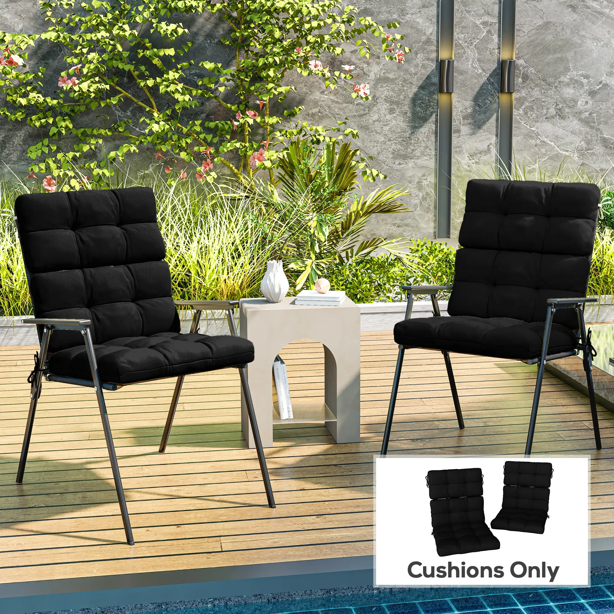 2-Piece Back Seat Cushion Set, Outdoor Patio Chair, Button Tufted, Black - Image 8