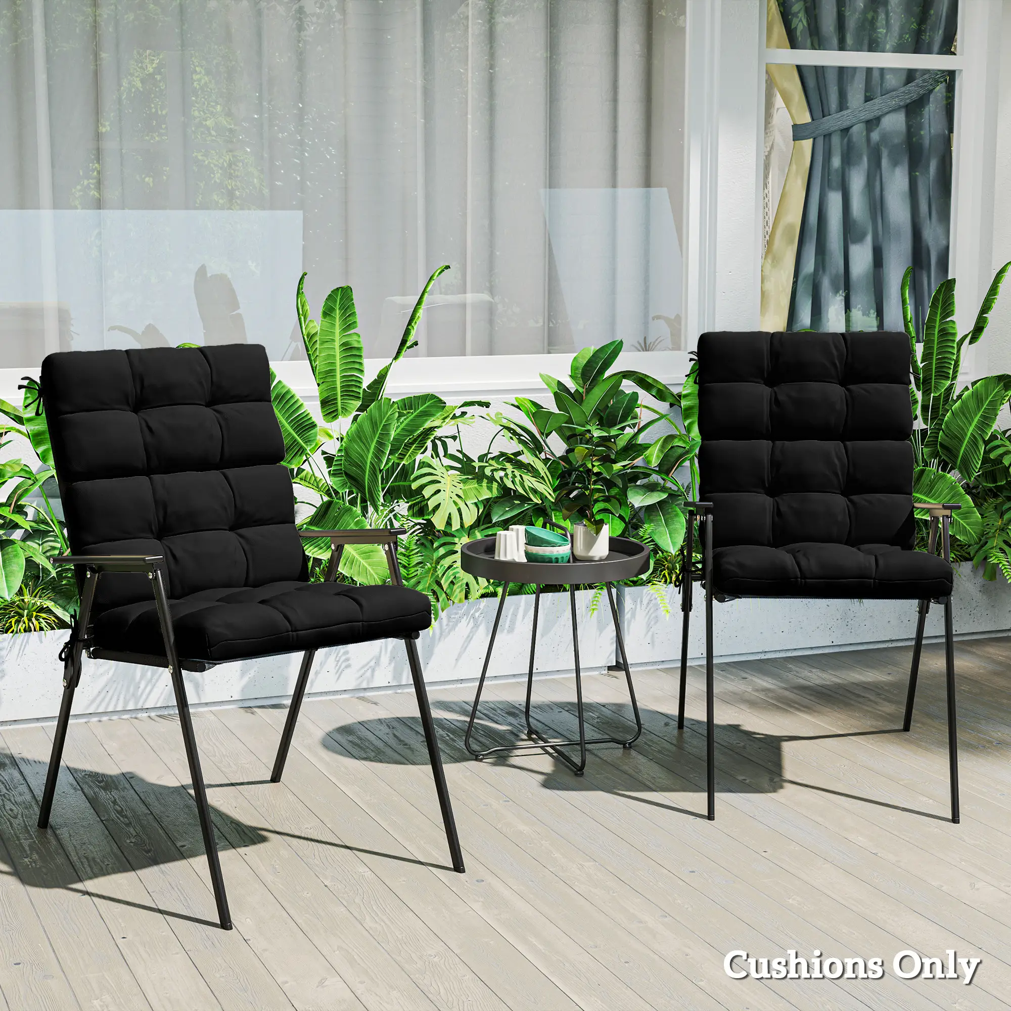 2-Piece Back Seat Cushion Set, Outdoor Patio Chair, Button Tufted, Black - Image 9