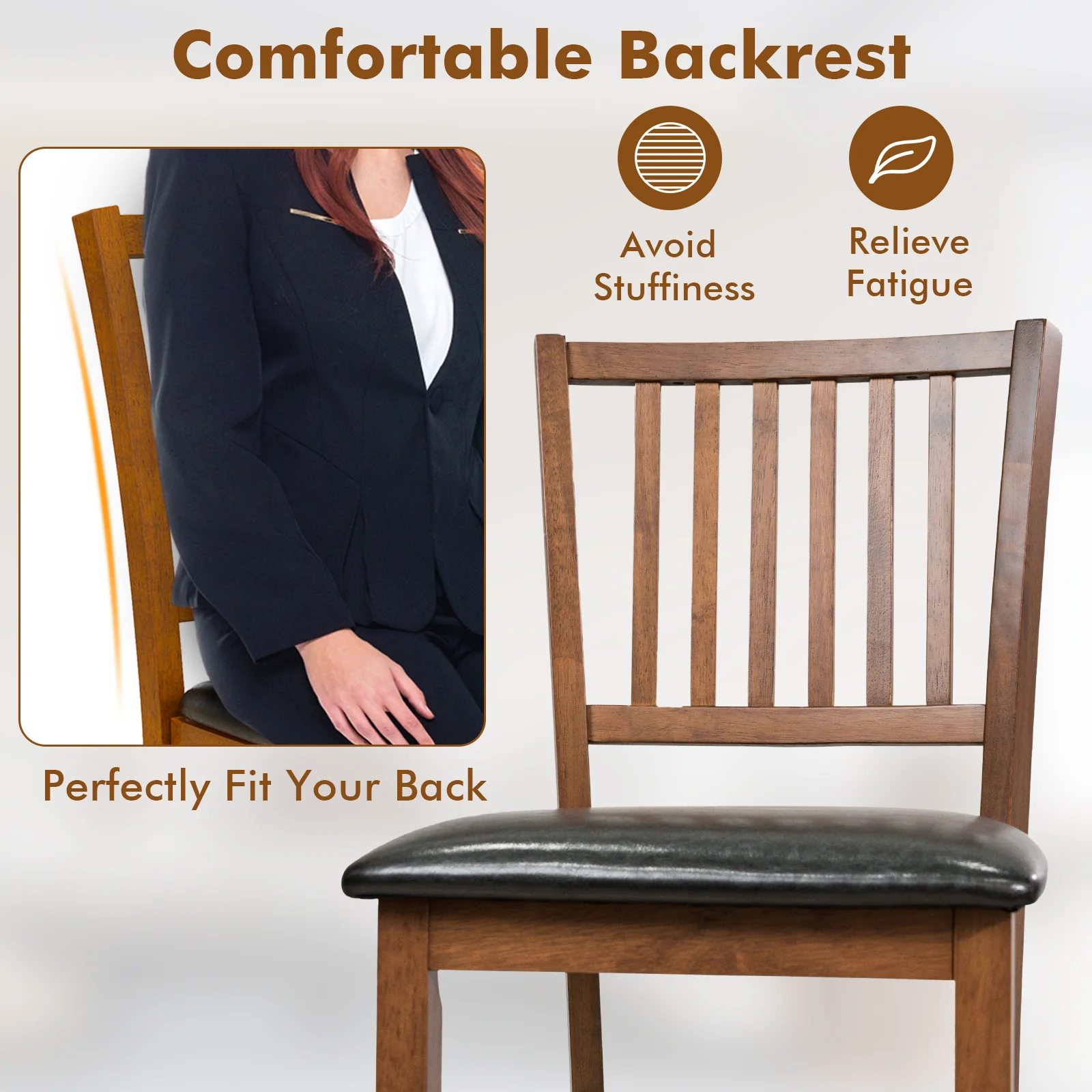 2-Piece Bar Chair Set, Counter Height Stool With Backrest, Walnut - Image 8