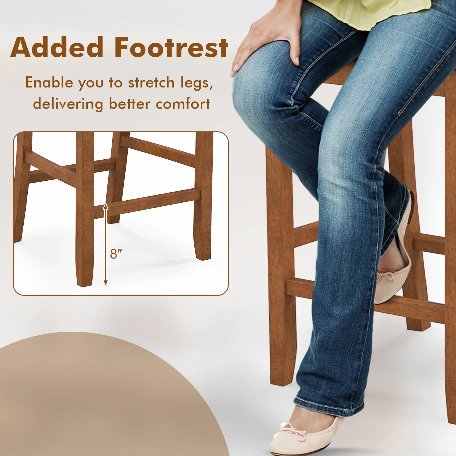 2-Piece Bar Chair Set, Counter Height Stool With Backrest, Walnut - Image 9