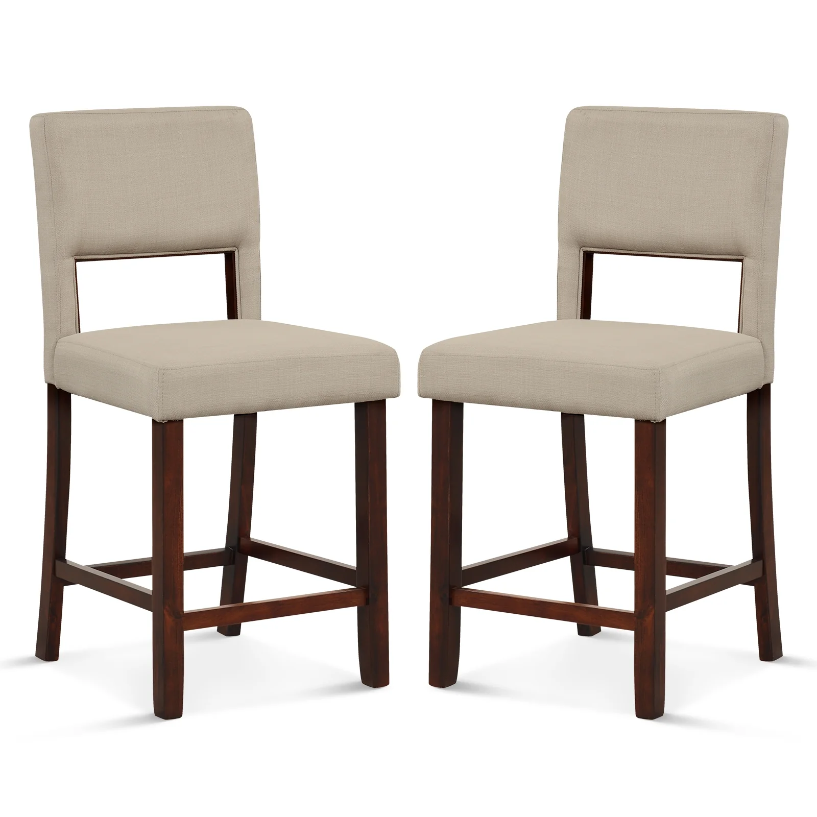 2 Piece Bar Chair Set, Hollowed Back, Rubber Wood Legs, Beige - Image 4