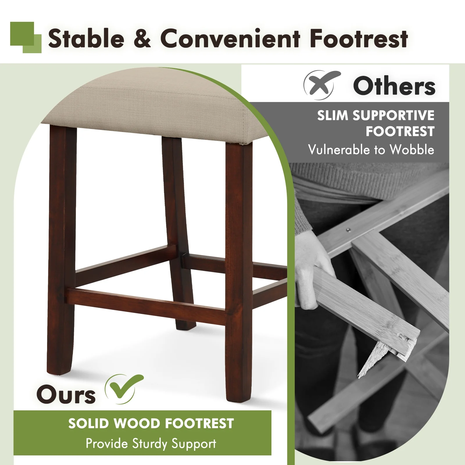 2 Piece Bar Chair Set, Hollowed Back, Rubber Wood Legs, Beige - Image 8