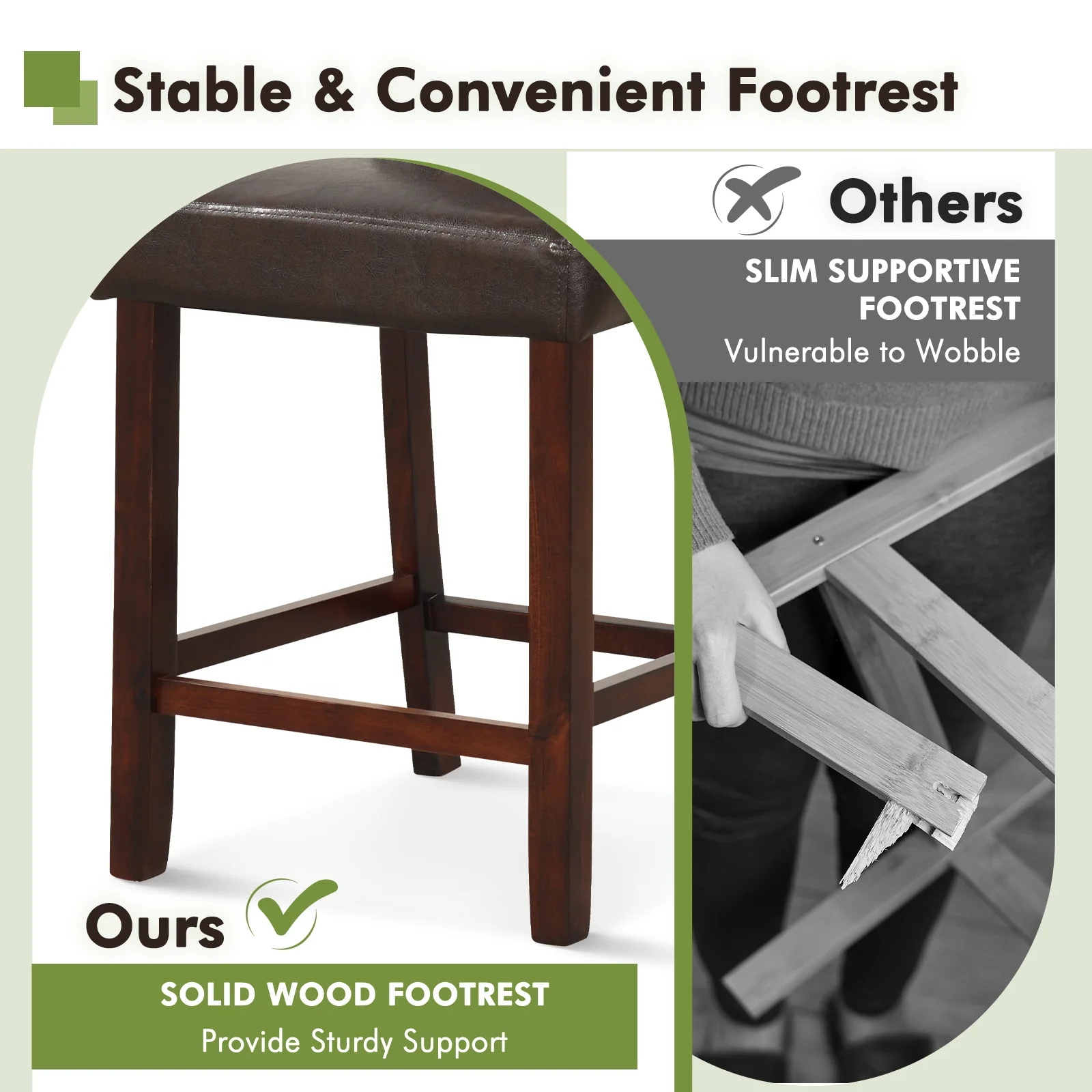 2 Piece Bar Chair Set, Hollowed Back, Rubber Wood Legs, Brown - Image 9