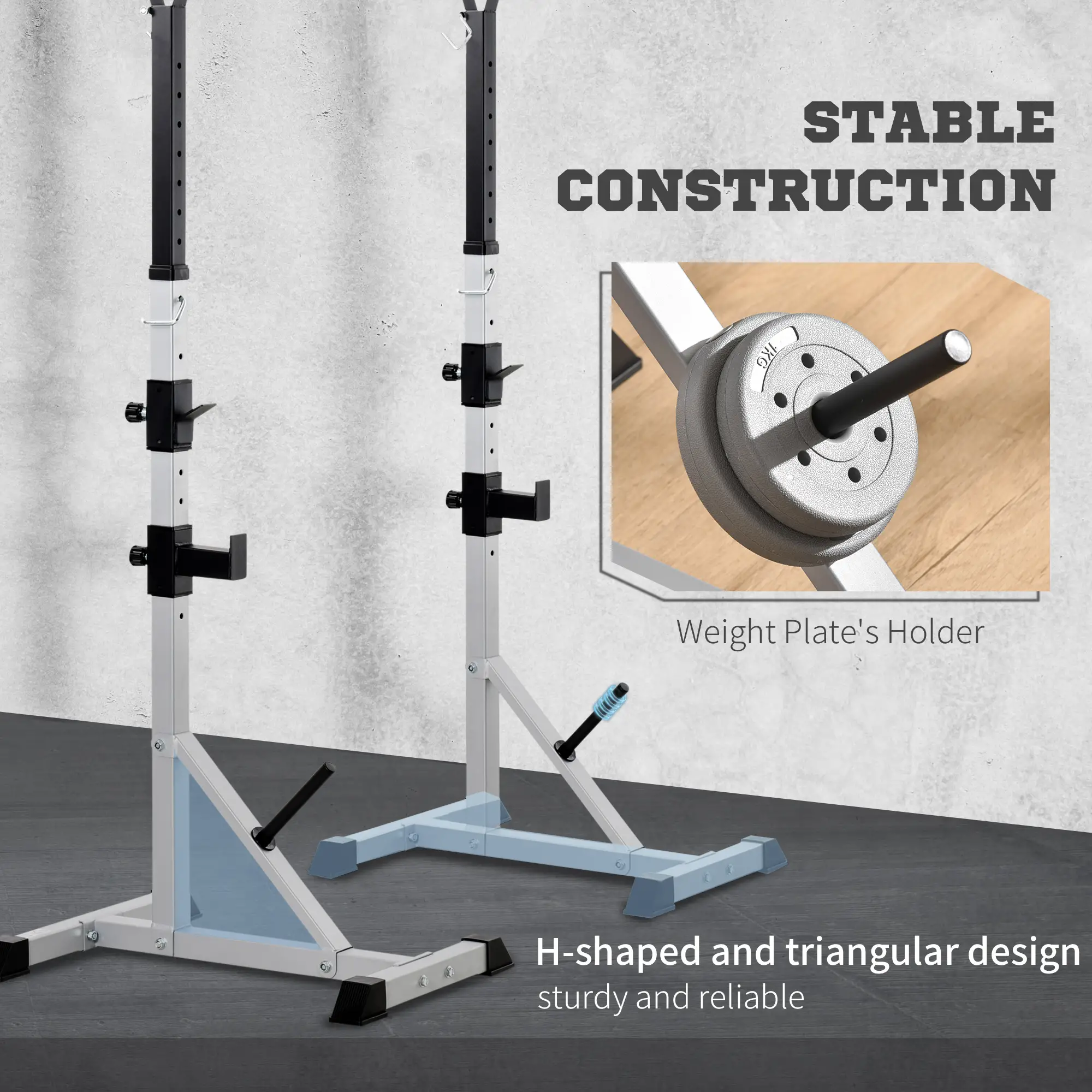 2-Piece Barbell Rack, 53.5"-69.3" Adjustable, 440LBS Capacity - Image 4
