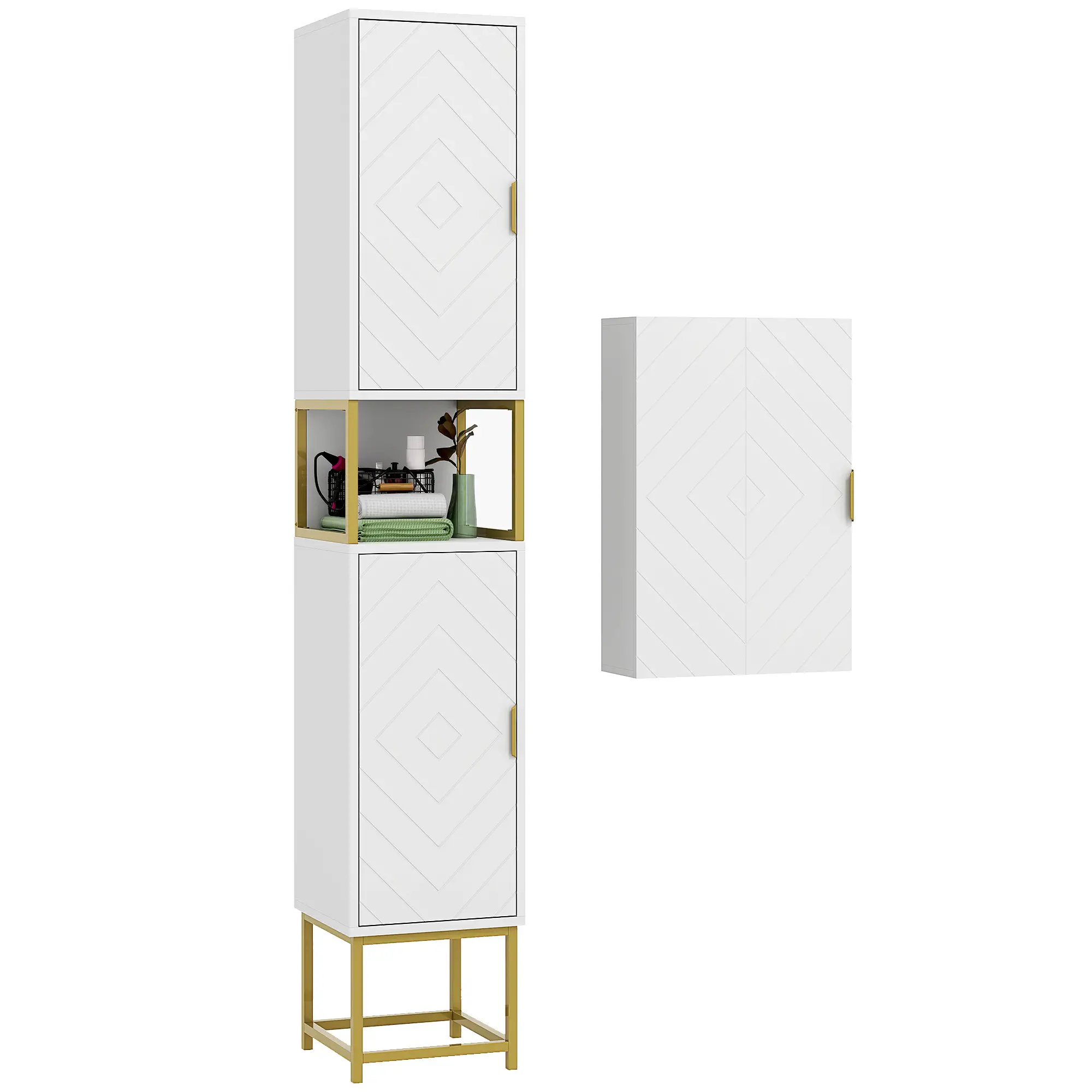 2-Piece Bathroom Cabinet Set, Adjustable Shelves, White - Image 11