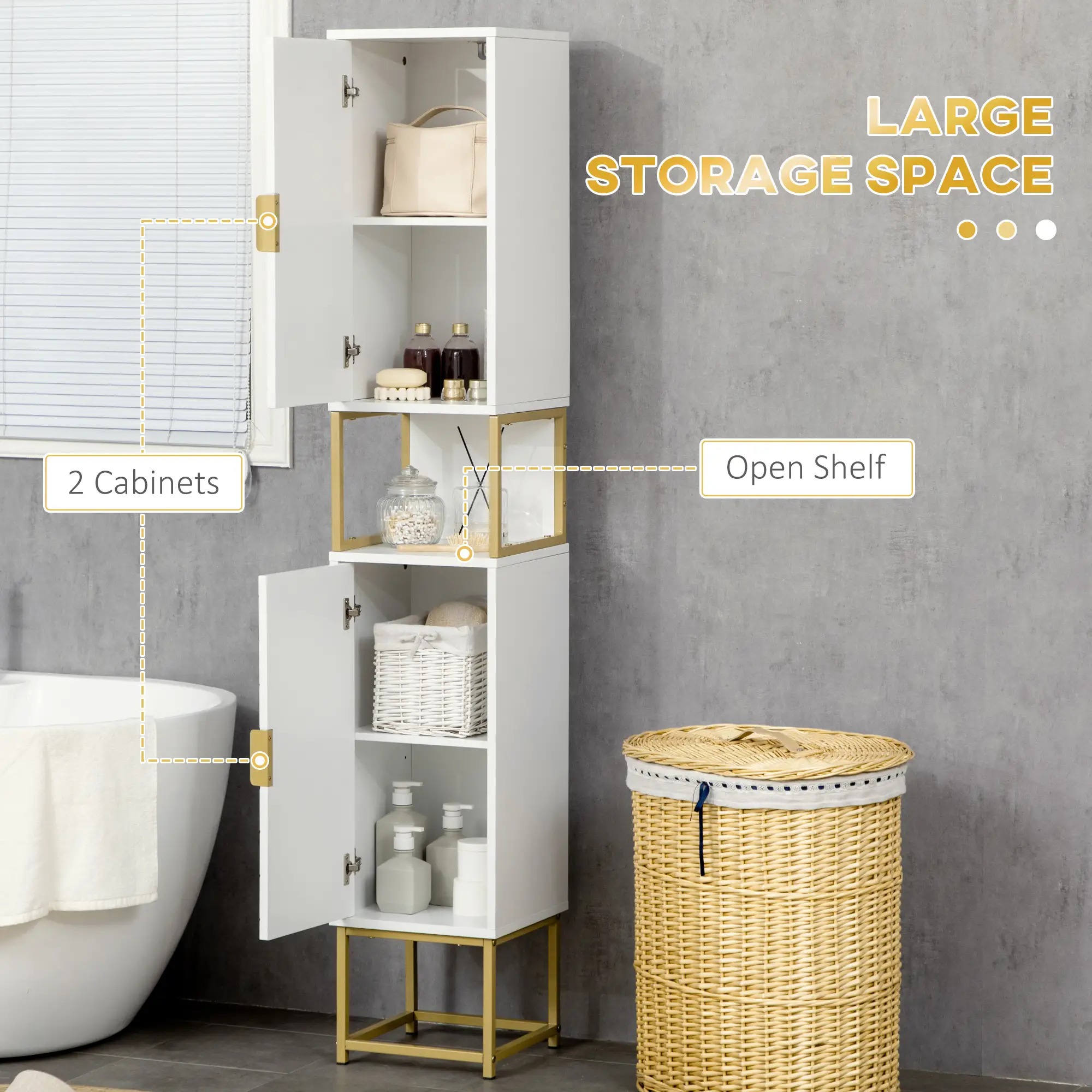 2-Piece Bathroom Cabinet Set, Adjustable Shelves, White - Image 4