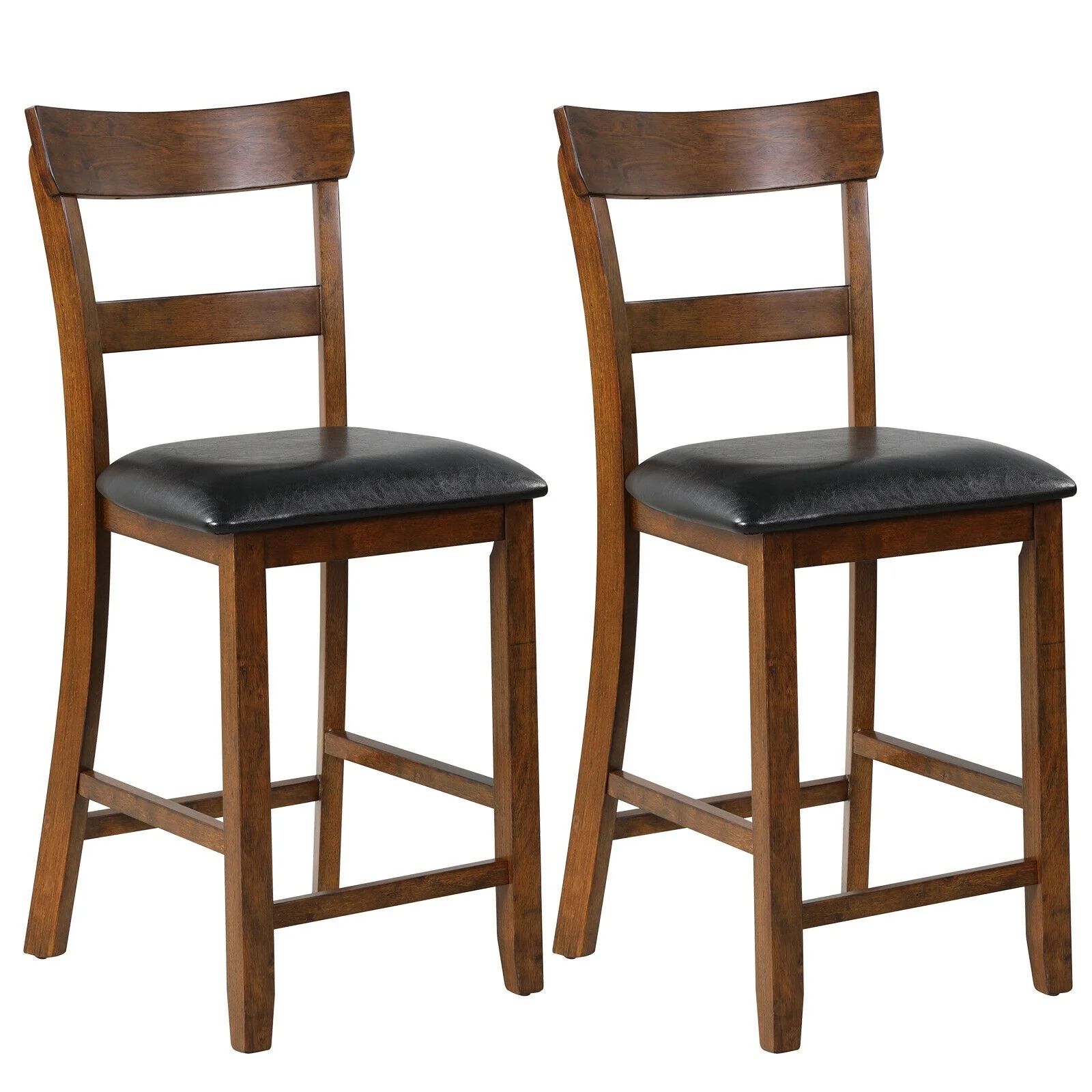 2-Piece Counter Height Chair Set, Leather Seat, Rubber Wood Legs, Brown - Image 4