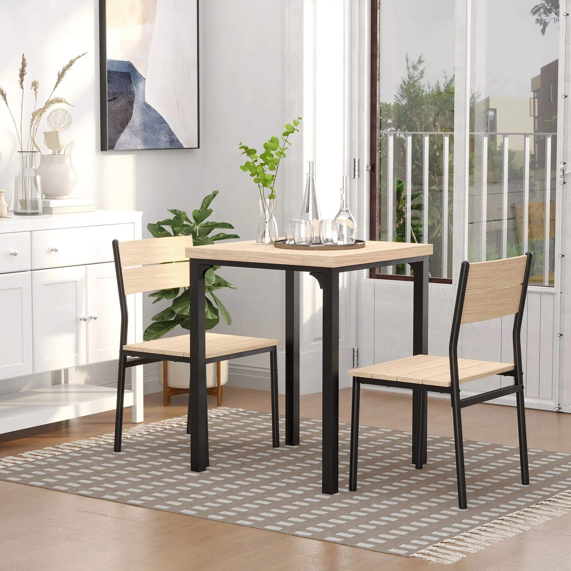 2-Piece Dining Table Set, Natural Wood, Metal Legs - Image 4