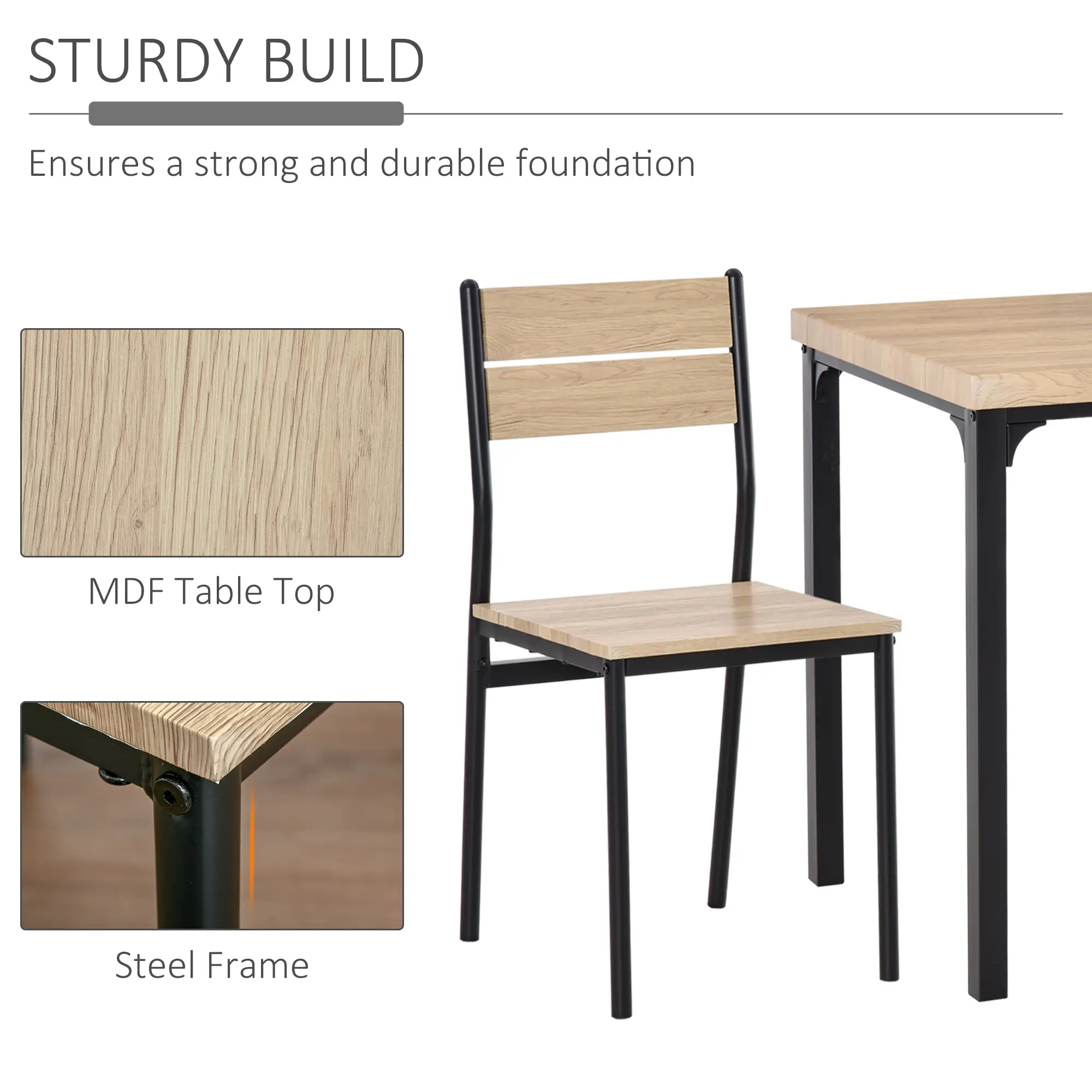 2-Piece Dining Table Set, Natural Wood, Metal Legs - Image 6