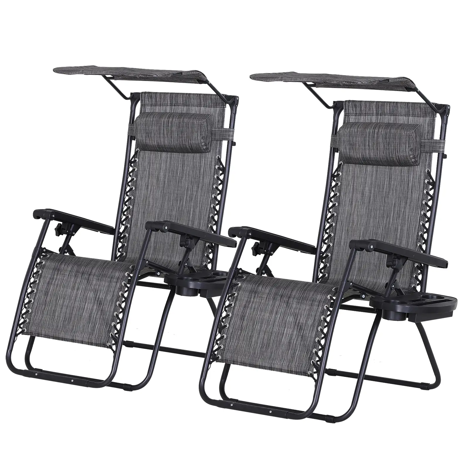 2 Piece Foldable Lounge Chair with Canopy, Outdoor Zero Gravity Chair, Dark Grey - Image 11